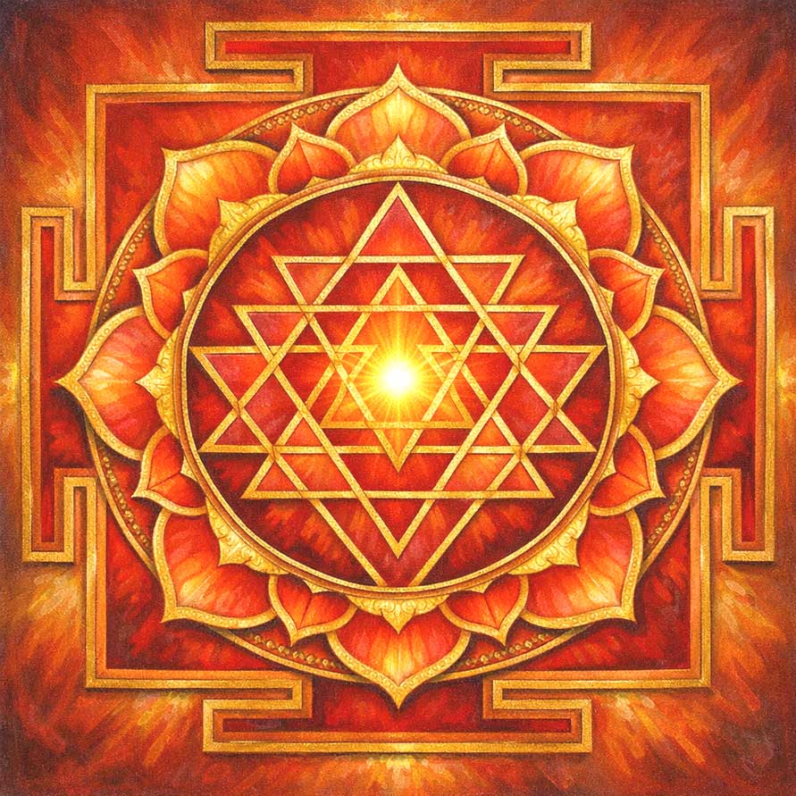 891x891 Golden Sri Yantra Painting for South Direction. Vastu Wall Art