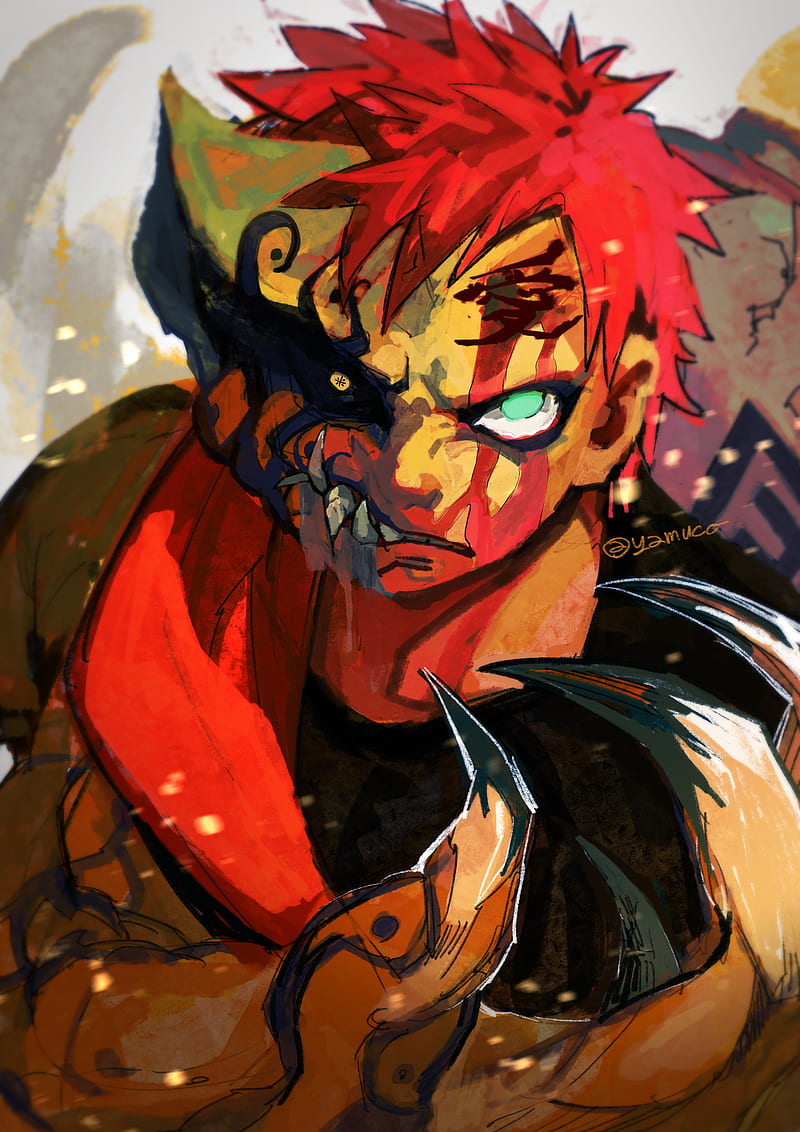 800x1132 Shukaku gaara, red hair, mask, naruto, painting, Anime, HD phone wallpaper