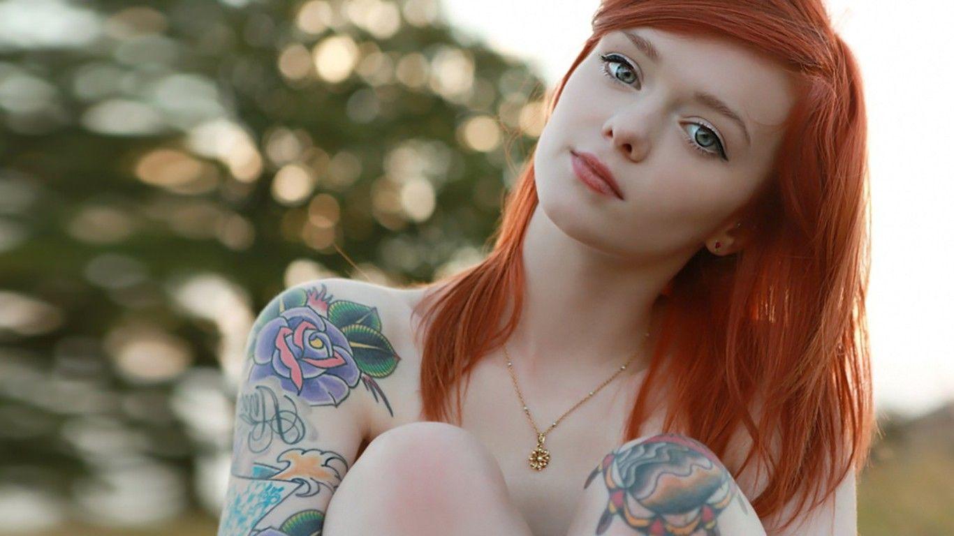 1366x768 redhead, Women, Tattoo Wallpaper HD / Desktop and Mobile Background