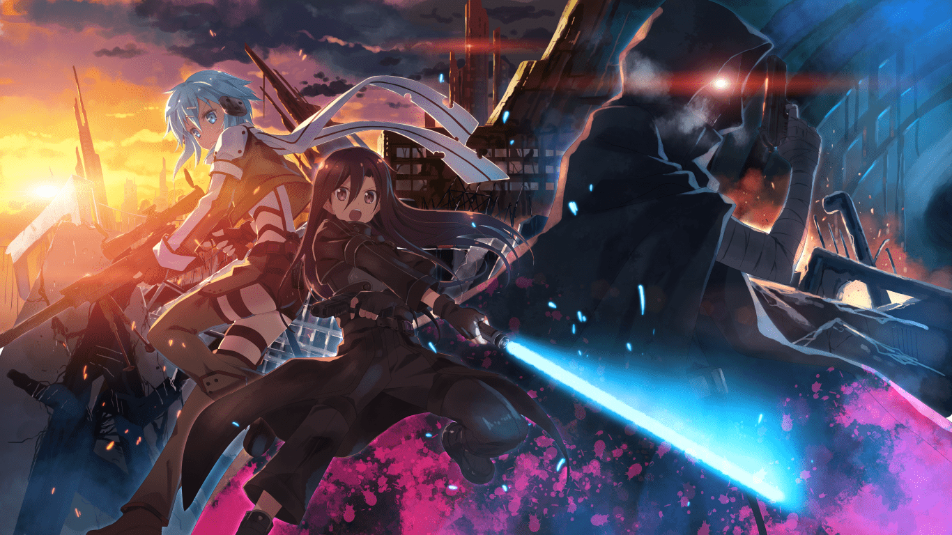 1366x768 Download 1366x768 Sword Art Online Shinon, Kirigaya Kazuto, Kirito, Gun Gale Online Wallpaper for Laptop, Notebook
