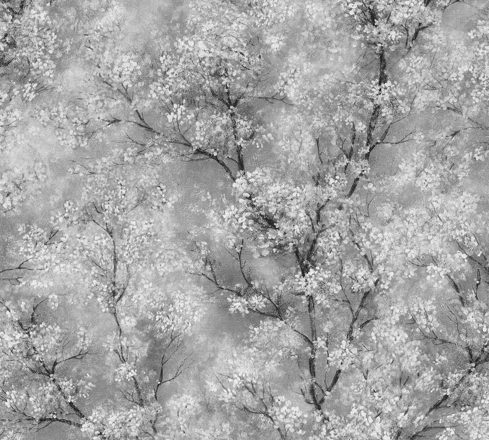 1600x1440 Non Woven Wallpaper Blossom Tendrils Grey White 37420 1