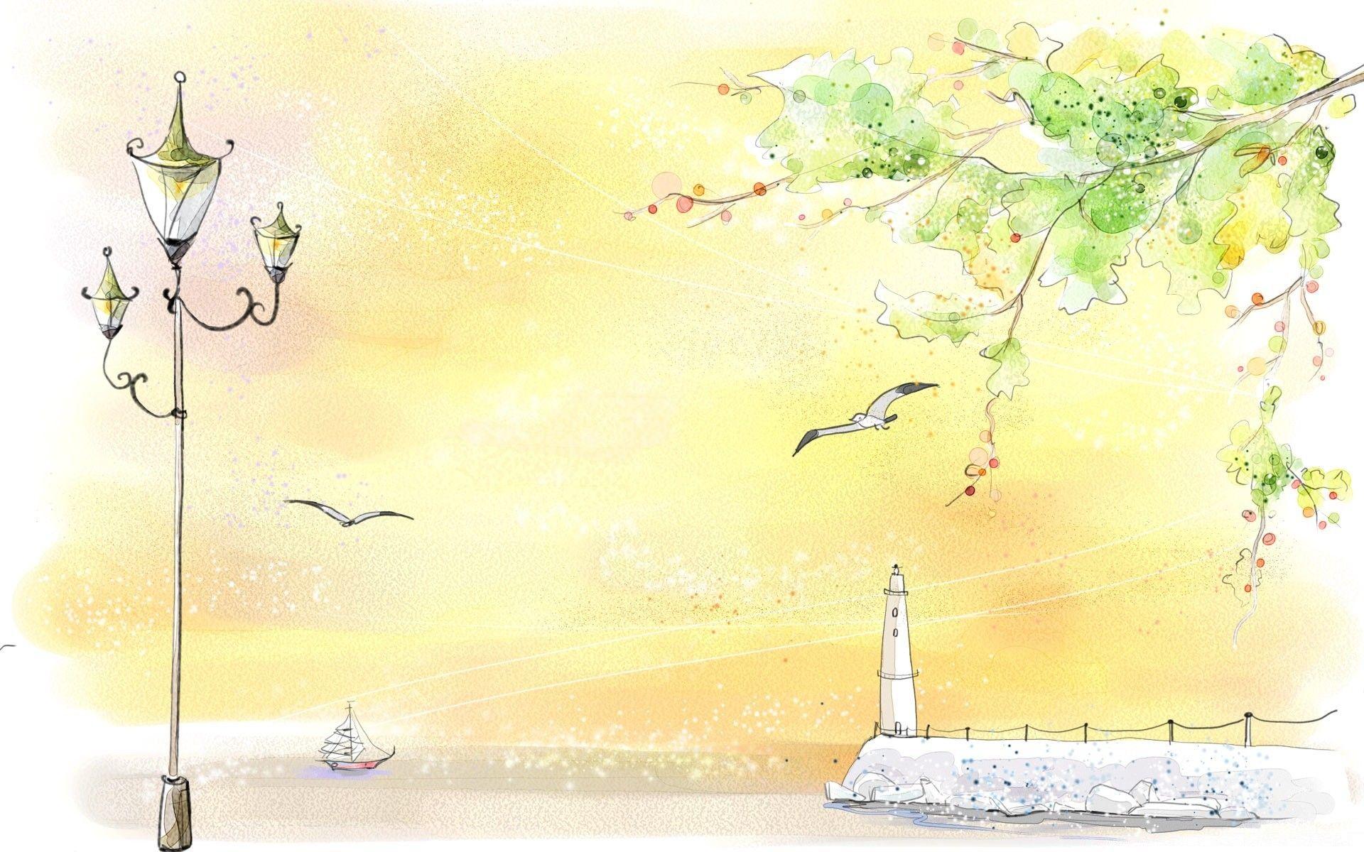 1920x1200 23++ Summer Watercolor Desktop Wallpaper