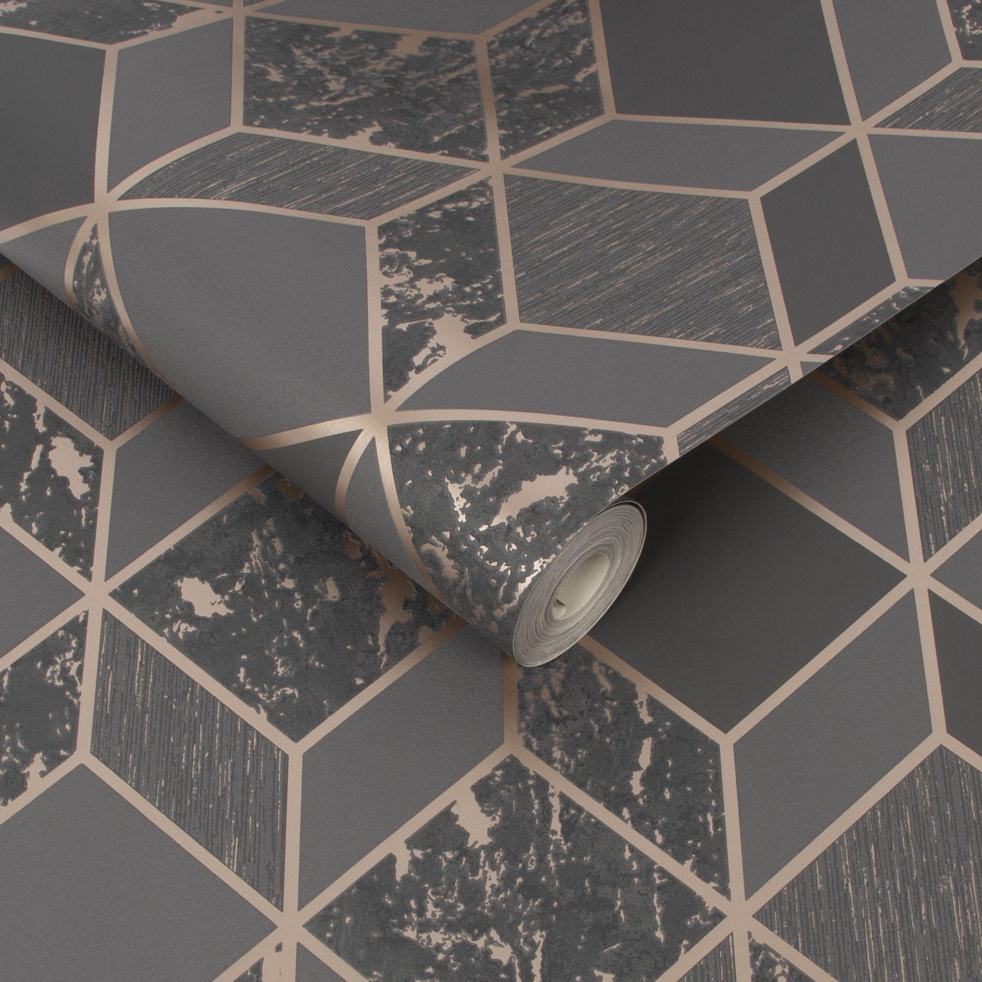 2000x2000 Super Fresco Vittorio Geo Charcoal Rose Gold Grey Wallpaper 107963. Untouchables Wallpaper, Wall Murals And Paints