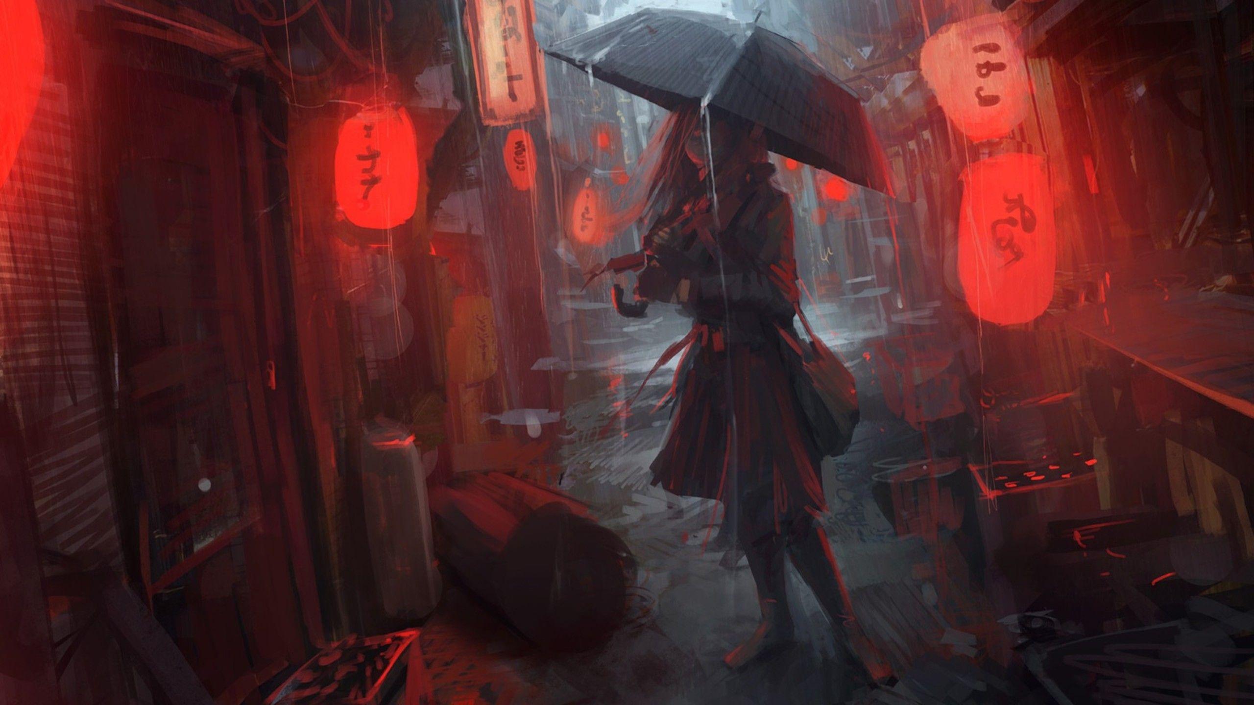 2560x1440 Anime Rainy Day Ps4 Wallpaper