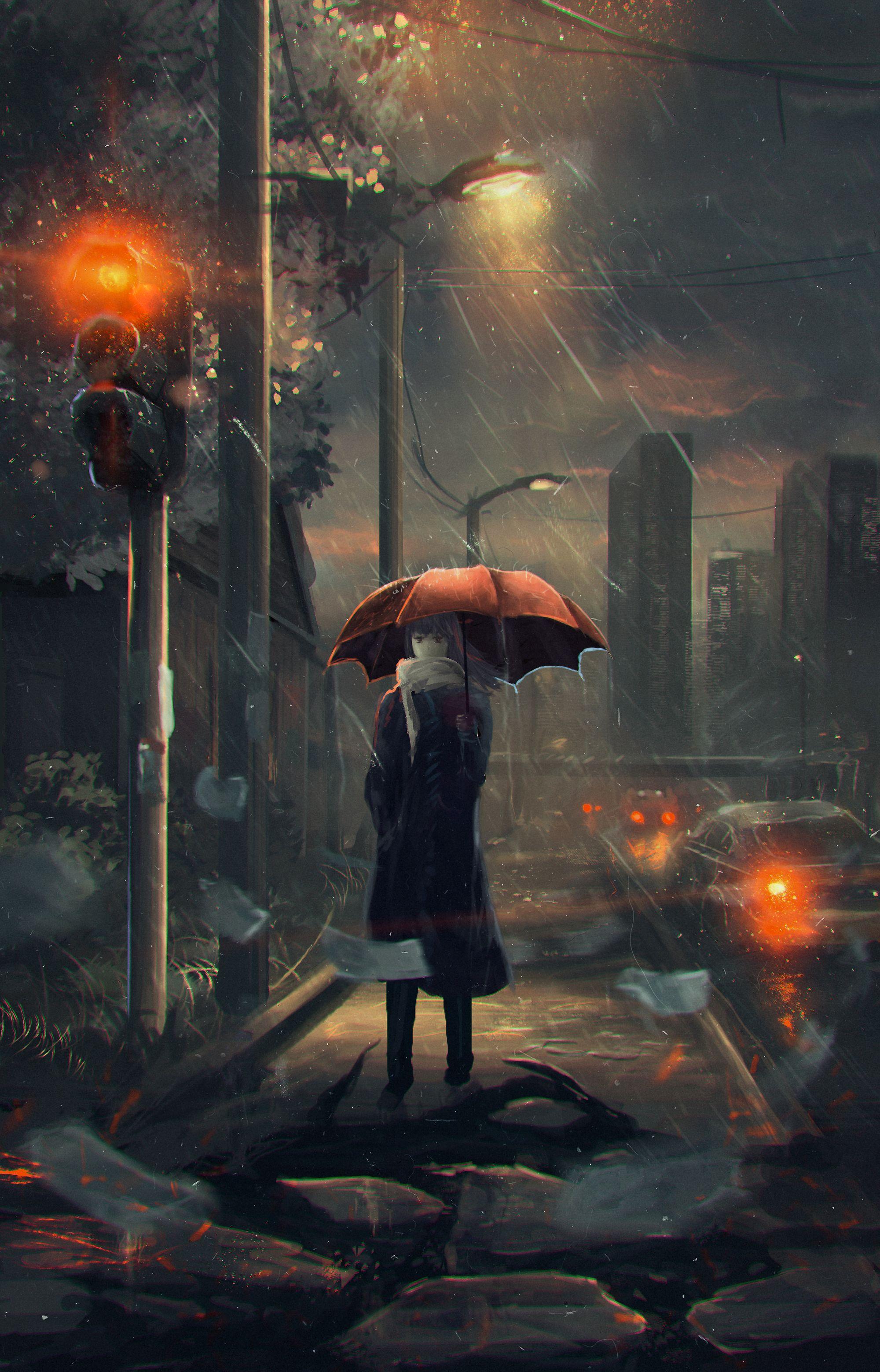 2000x3118 Rainy Day Rain Anime Wallpaper