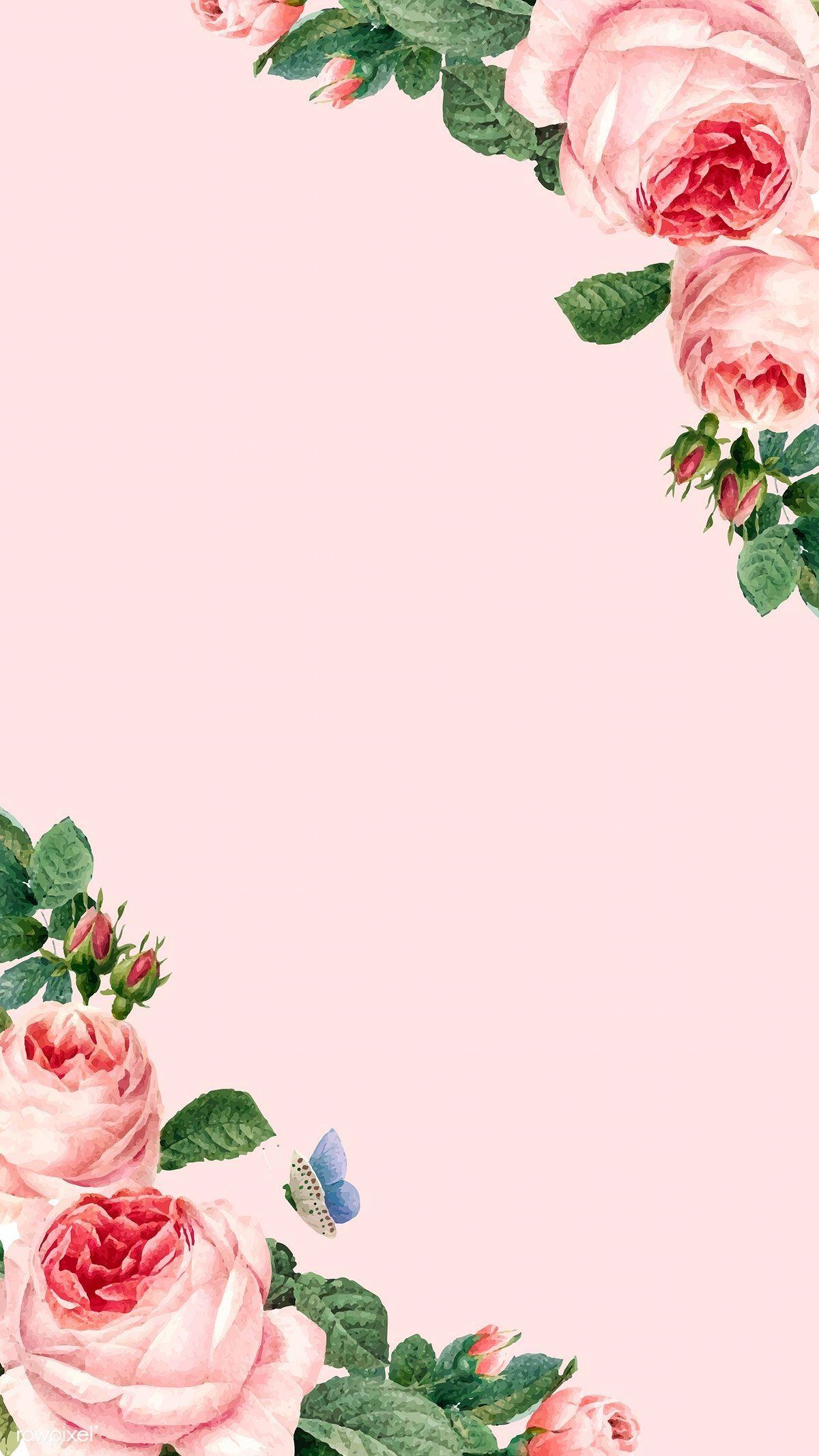 1200x2133 Hand drawn pink roses frame on pastel pink background vector. free image by rawpixel. Pink flowers wallpaper, Pink floral background, Flower background wallpaper