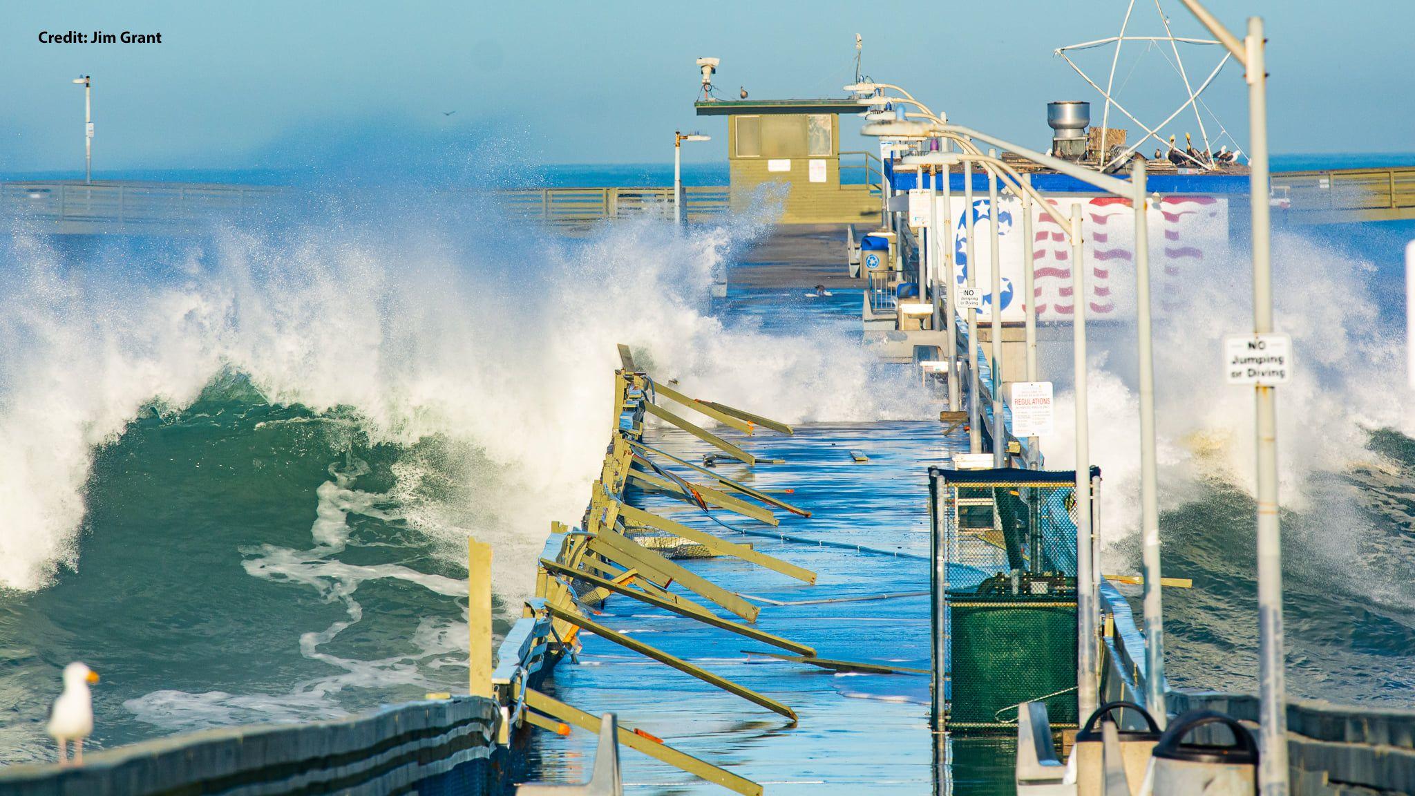 2048x1152 High surf batters, damages Ocean Beach Pier