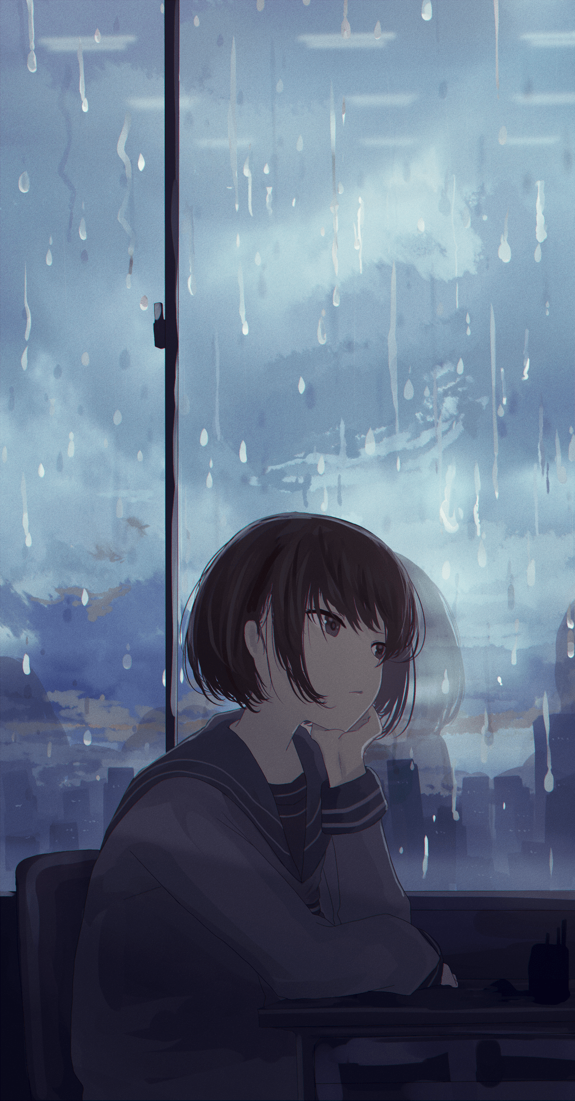 1148x2200 Sad Rain Anime Wallpaper