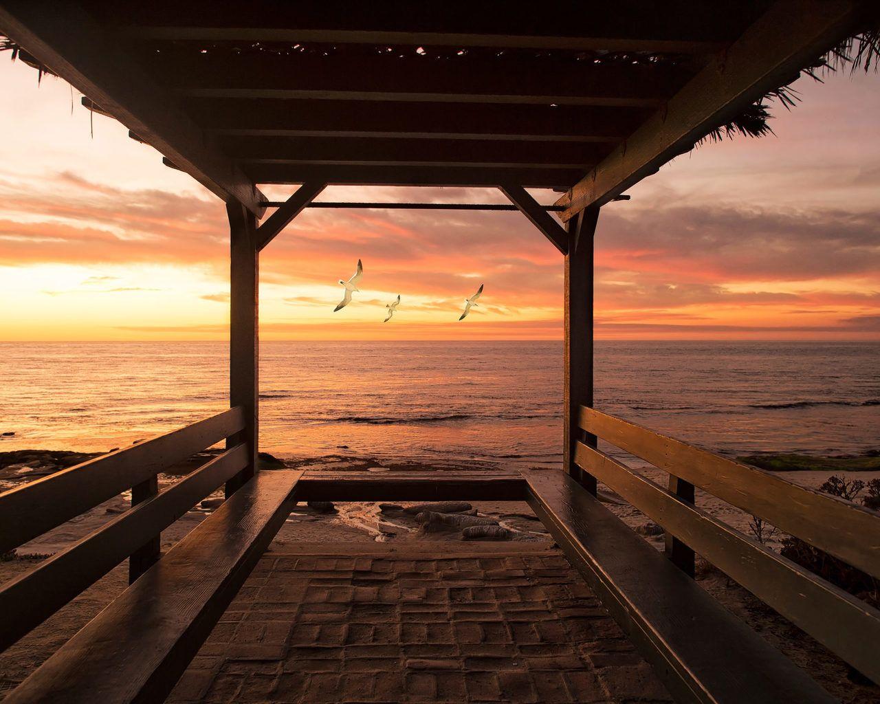1280x1024 Romantic ocean sunset in San Diego, California, United States