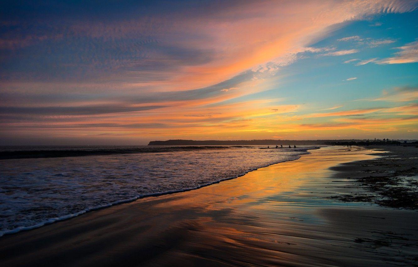 1332x850 Wallpaper sand, beach, sunset, the ocean, California, San Diego image for desktop, section пейзажи