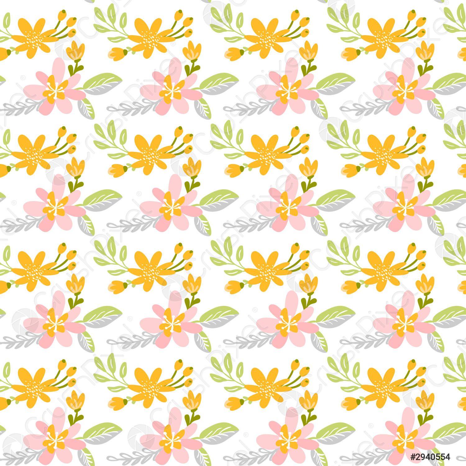 1500x1500 Vector seamless pattern with flat flower bouquet and leaves Cute
