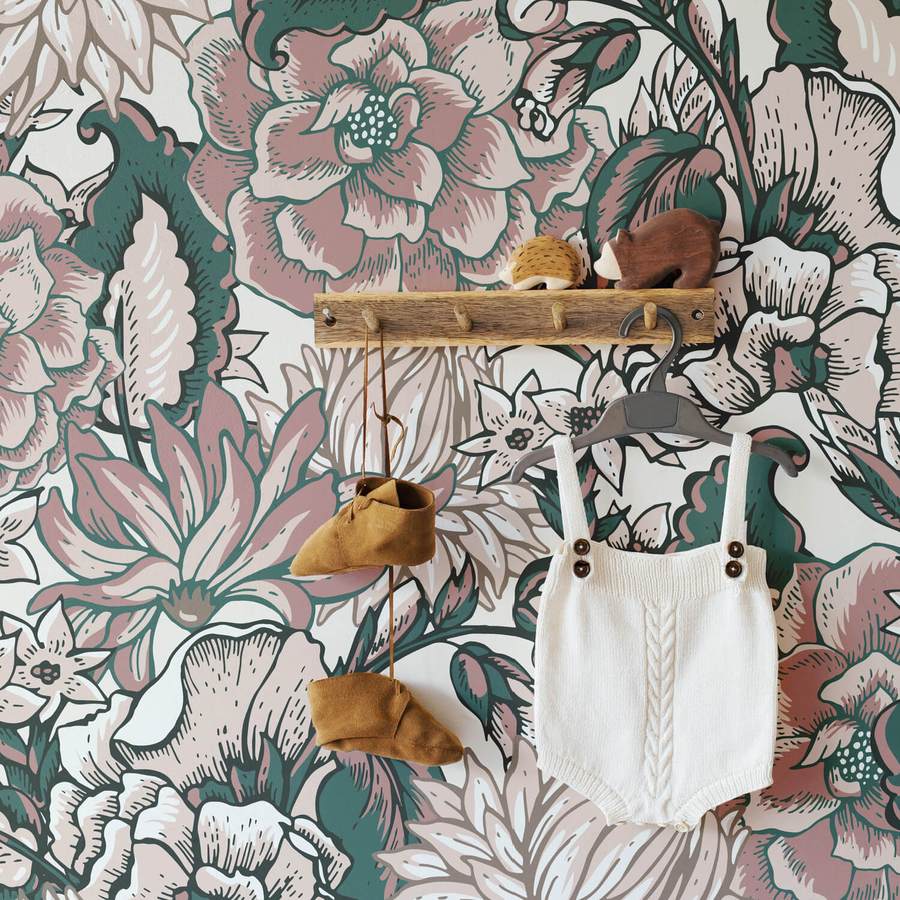 900x900 Floral boho wallpaper for baby nursery interior