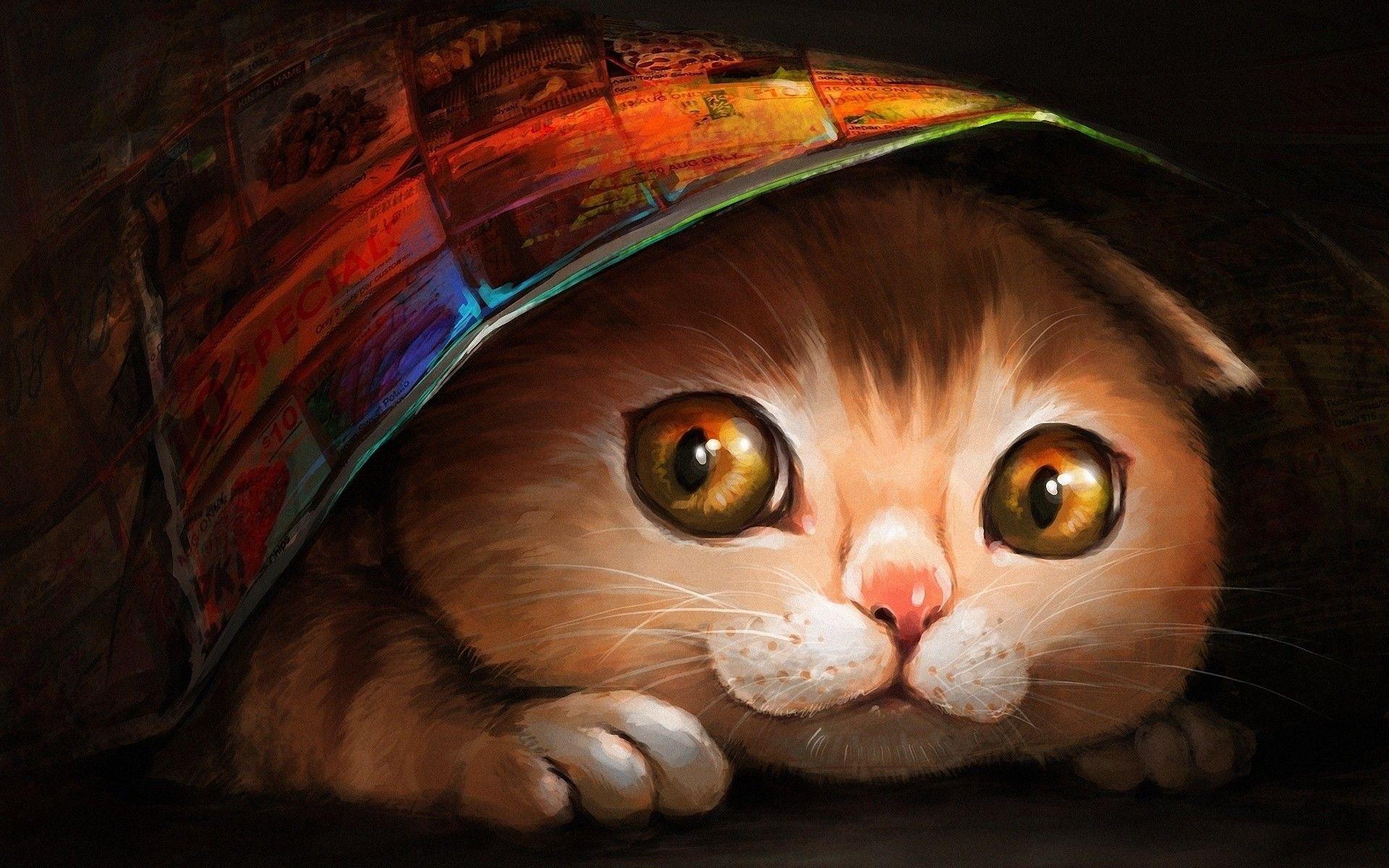 1920x1200 Drawing cat hiding
