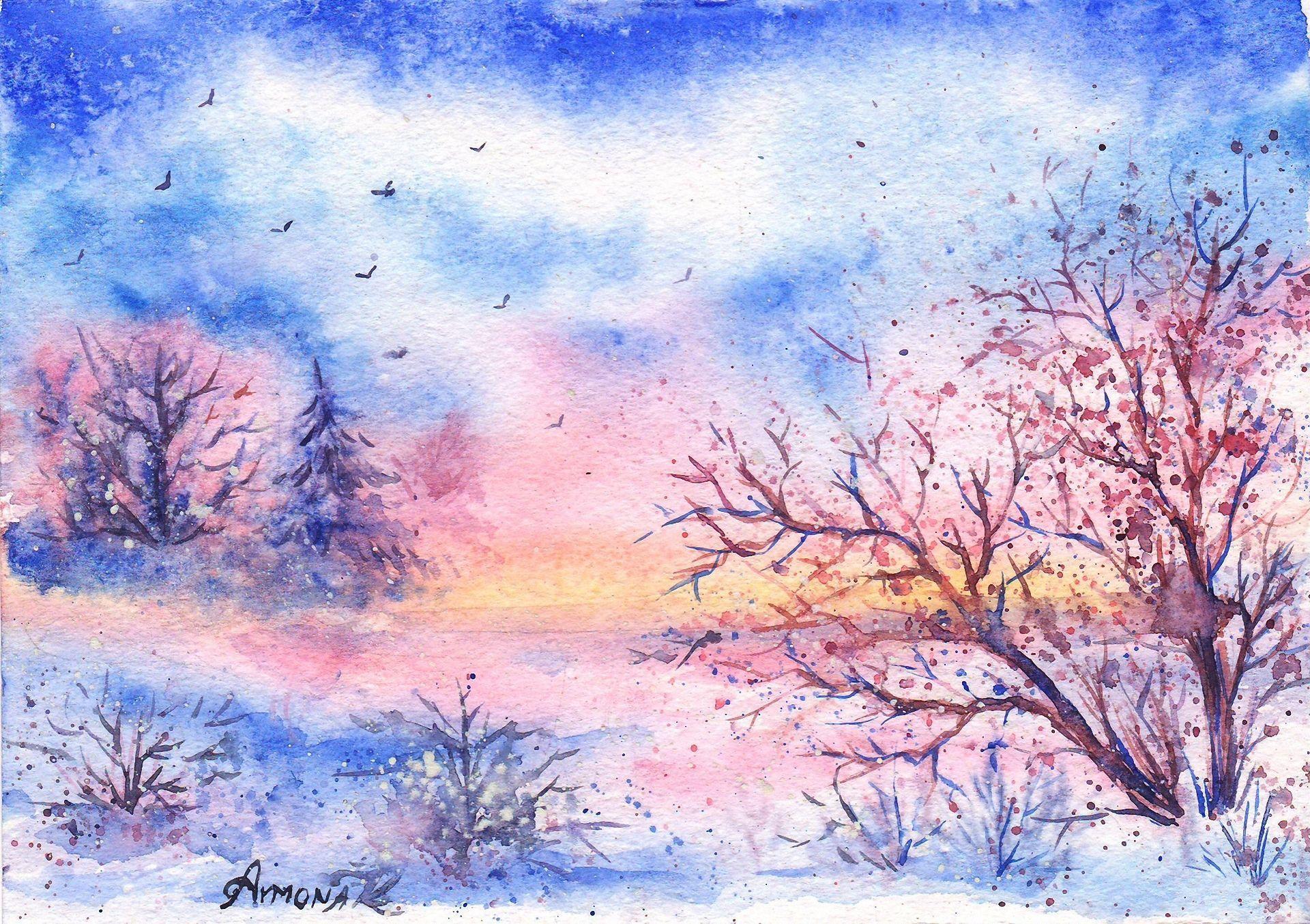 1920x1354 Winter Watercolor Wallpaper