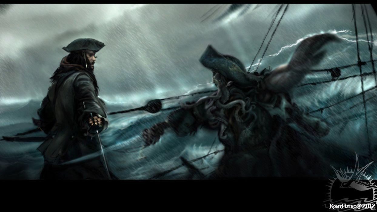 1244x700 Ocean fighting pirates weapons Pirates of the Caribbean battles Captain Jack Sparrow hats swords fan art Davy Jones black pearl wallpaperx1080
