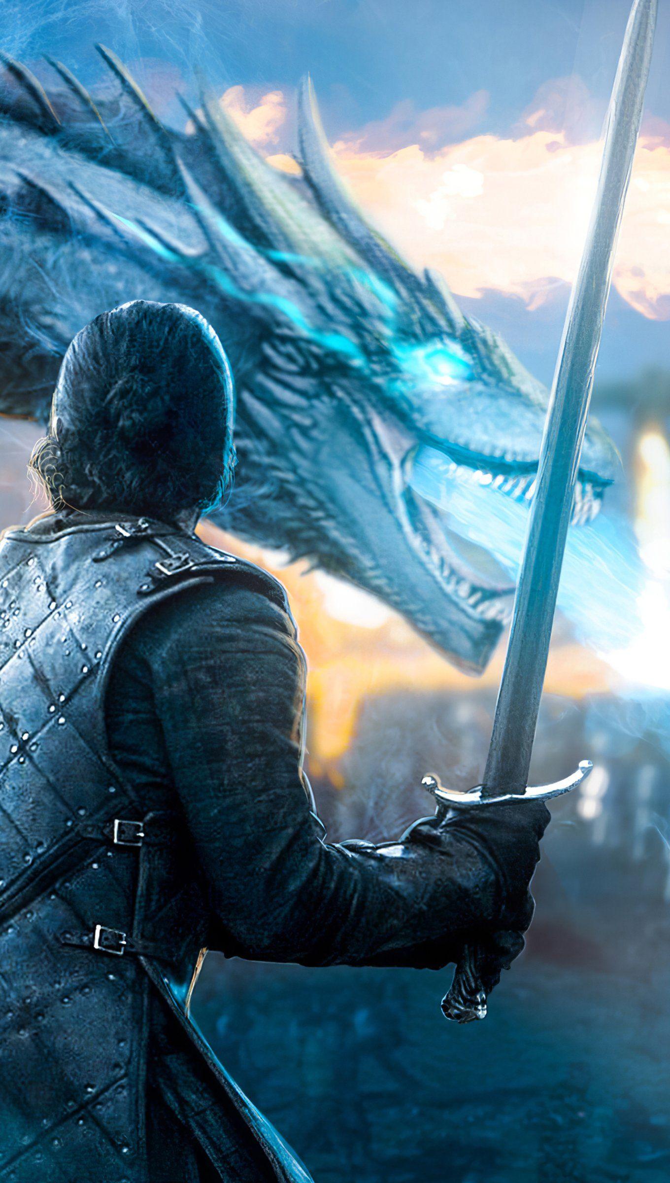 1360x2400 Jon Snow with dragon from Game of thrones Wallpaper 4k Ultra HD