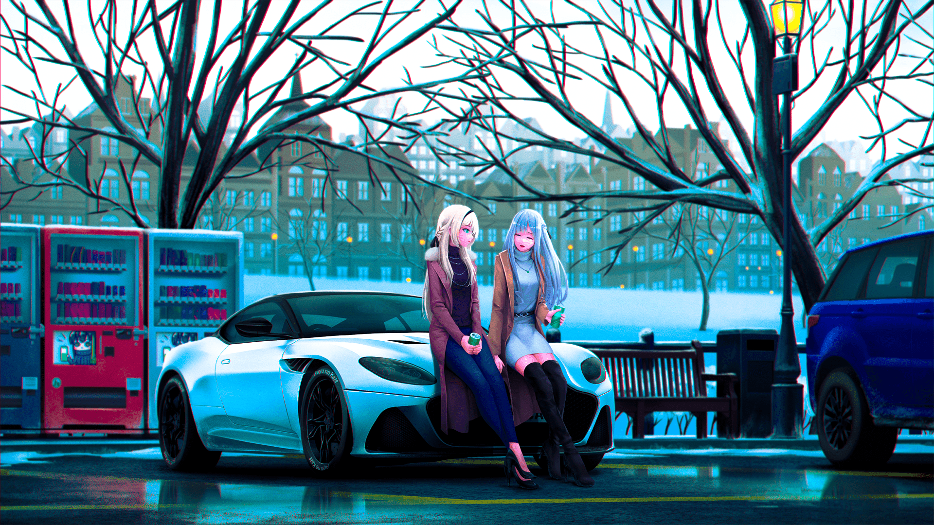 1920x1080 Wallpaper / anime, Girl Band, car, anime girls, city, vehicle free download