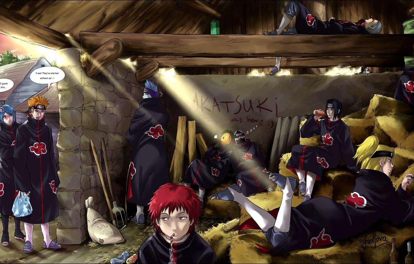 1332x850 Wallpaper the barn, hay, bottle, Naruto, Itachi, ninja, fanart, Akatsuki, Deidara, Sasori, Yahiko, Naruto Shippuden, Tobi, Hidan, Kisame, Konon image for desktop, section сёнэн
