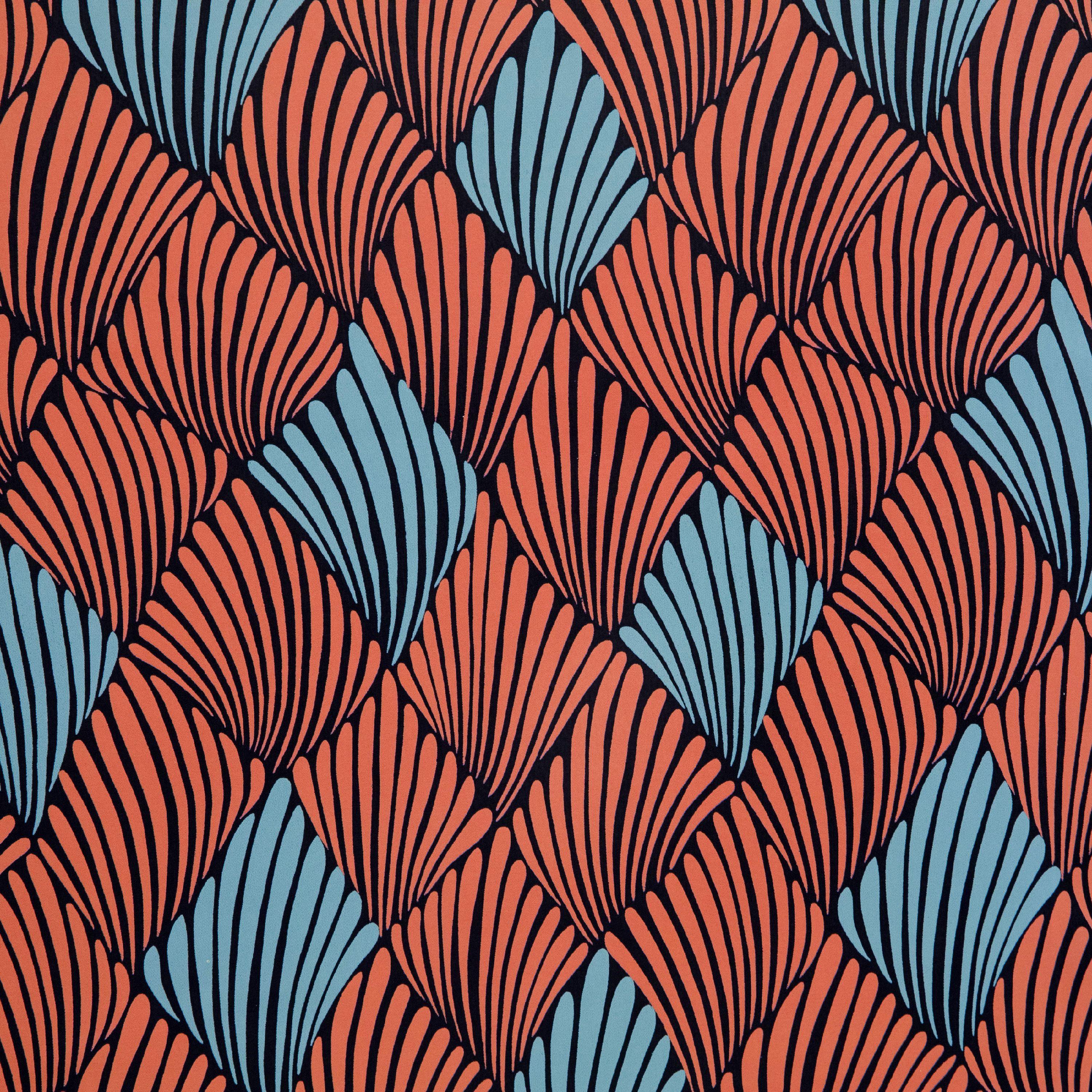 3000x3000 RoomMates Coral and Blue Art Deco Fan Peel and Stick Wallpaper by Drew Barrymore Flower