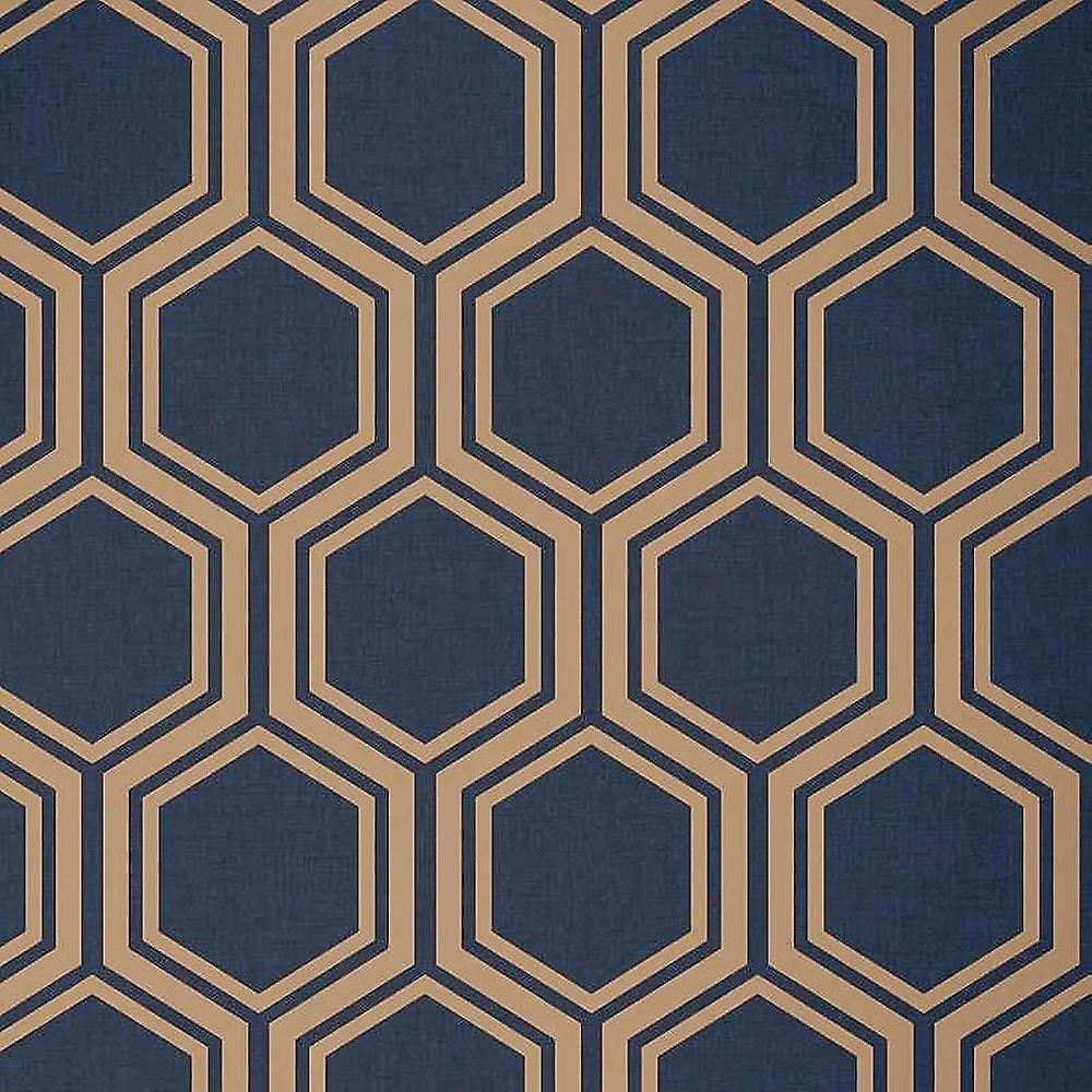 1000x1000 Hexagon Geometric Wallpaper Navy Blue Gold Metallic Textured Arthouse Luxe