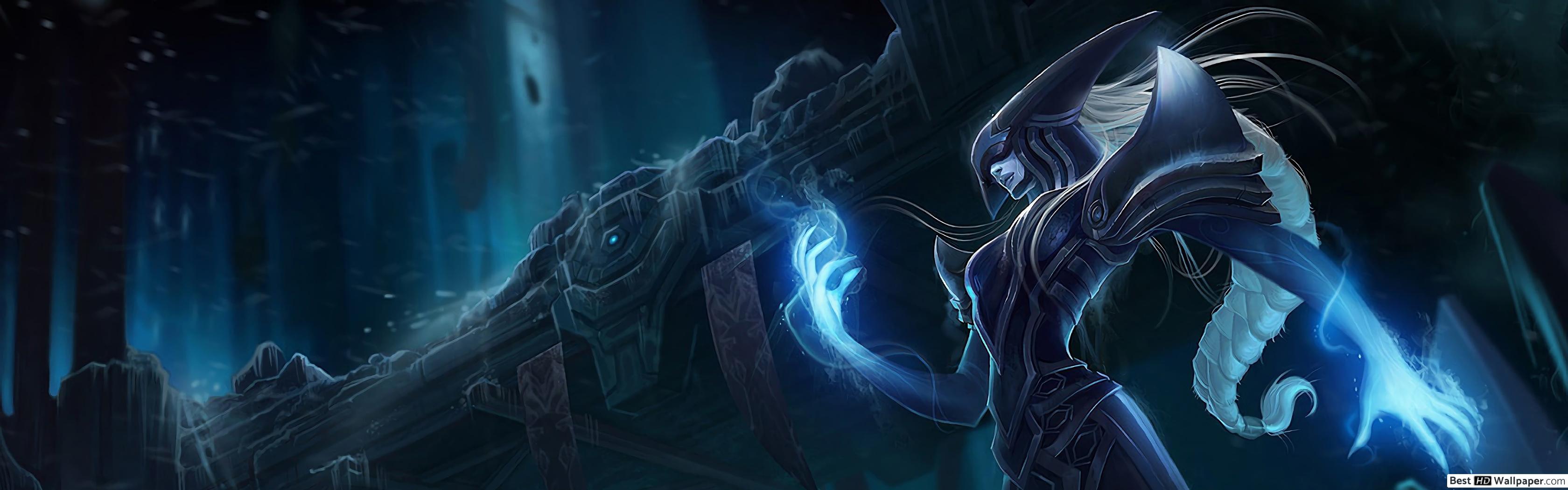 3360x1050 The Ice Witch 'Lissandra' Splash Art of Legends (LOL) HD wallpaper download