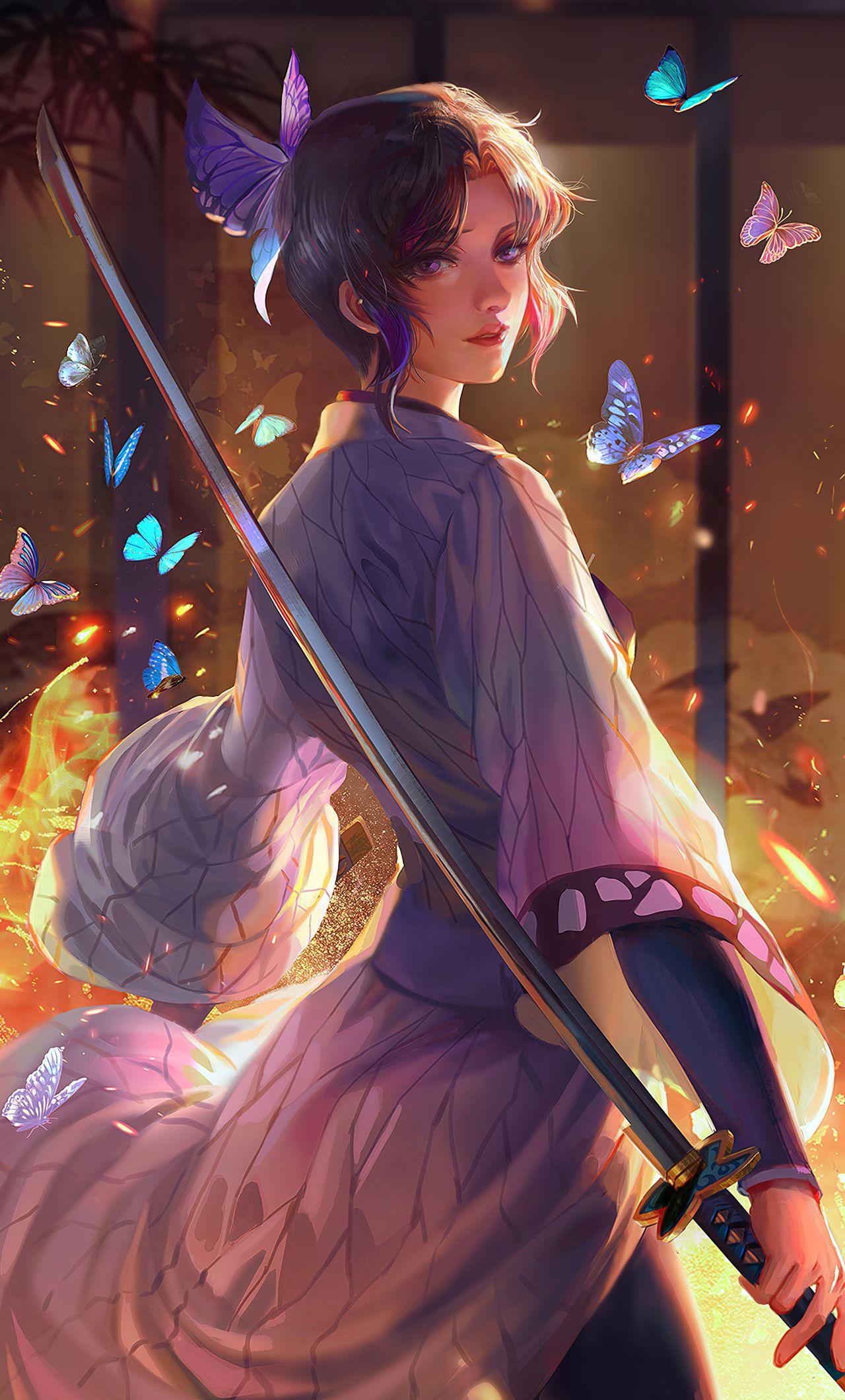 1280x2120 Butterfly On Fire Shinobu Kocho Fan Art iPhone HD 4k Wallpaper, Image, Background, Photo and Picture