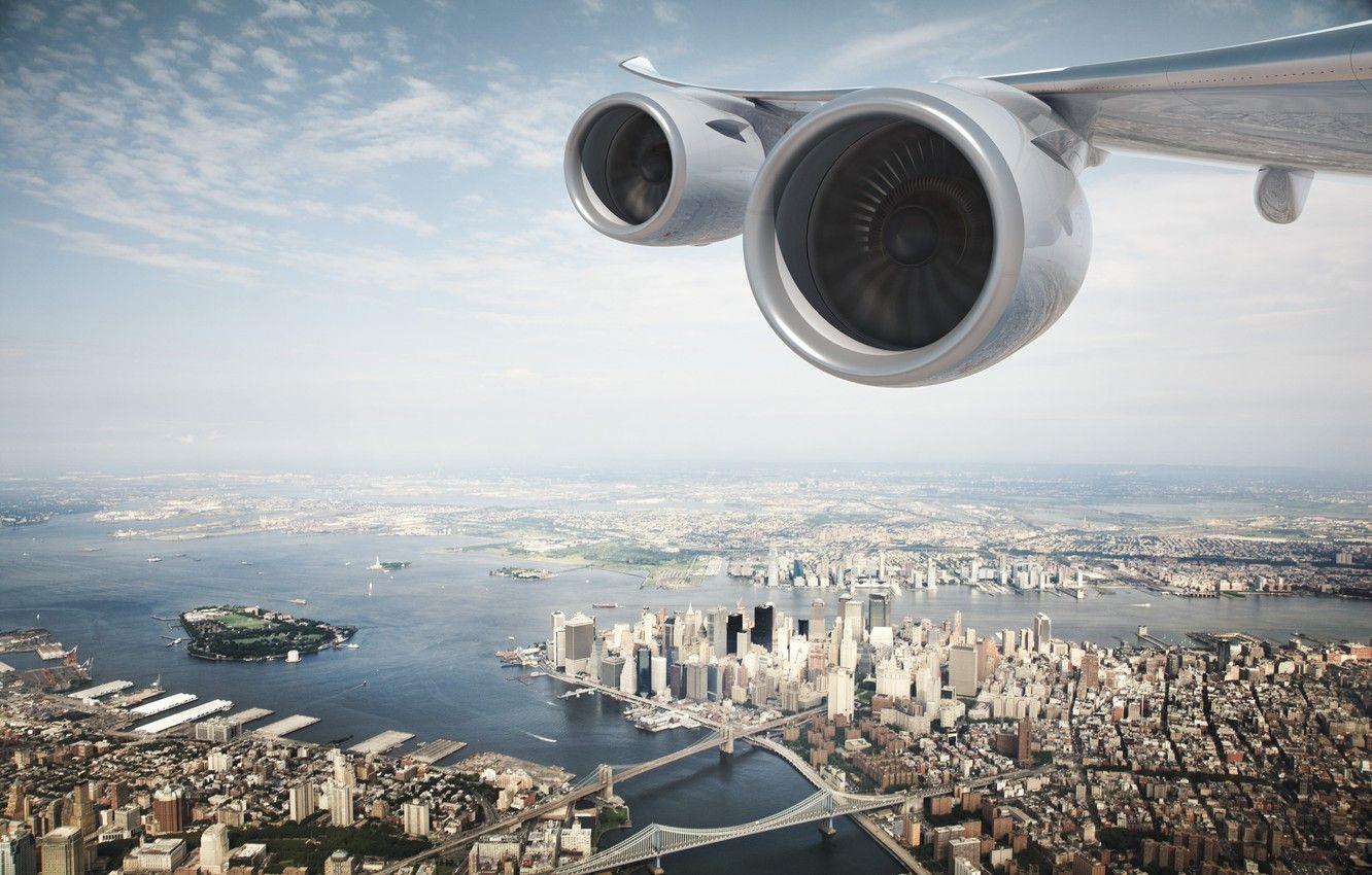 1332x850 Wallpaper The city, Flight, Top, Engine, USA, Engines, New York, New York, New York City, The plane, Flies, Wing, New York image for desktop, section город