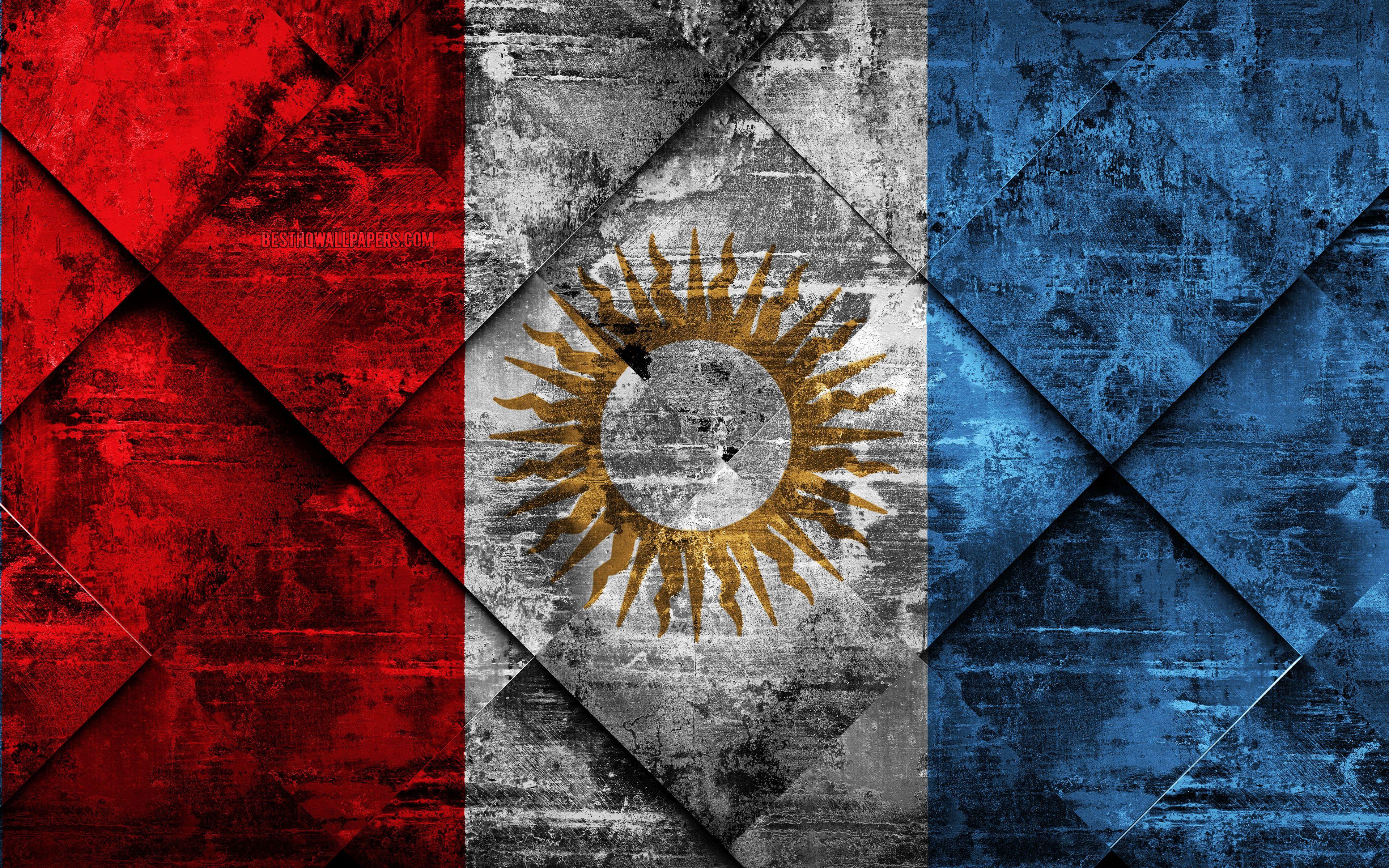 3840x2400 Download wallpaper Flag of Cordoba, 4k, grunge art, rhombus grunge texture, Argentine Province, Cordoba flag, Argentina, national symbols, Cordoba, provinces of Argentina, creative art for desktop with resolution 3840x2400. High Quality HD
