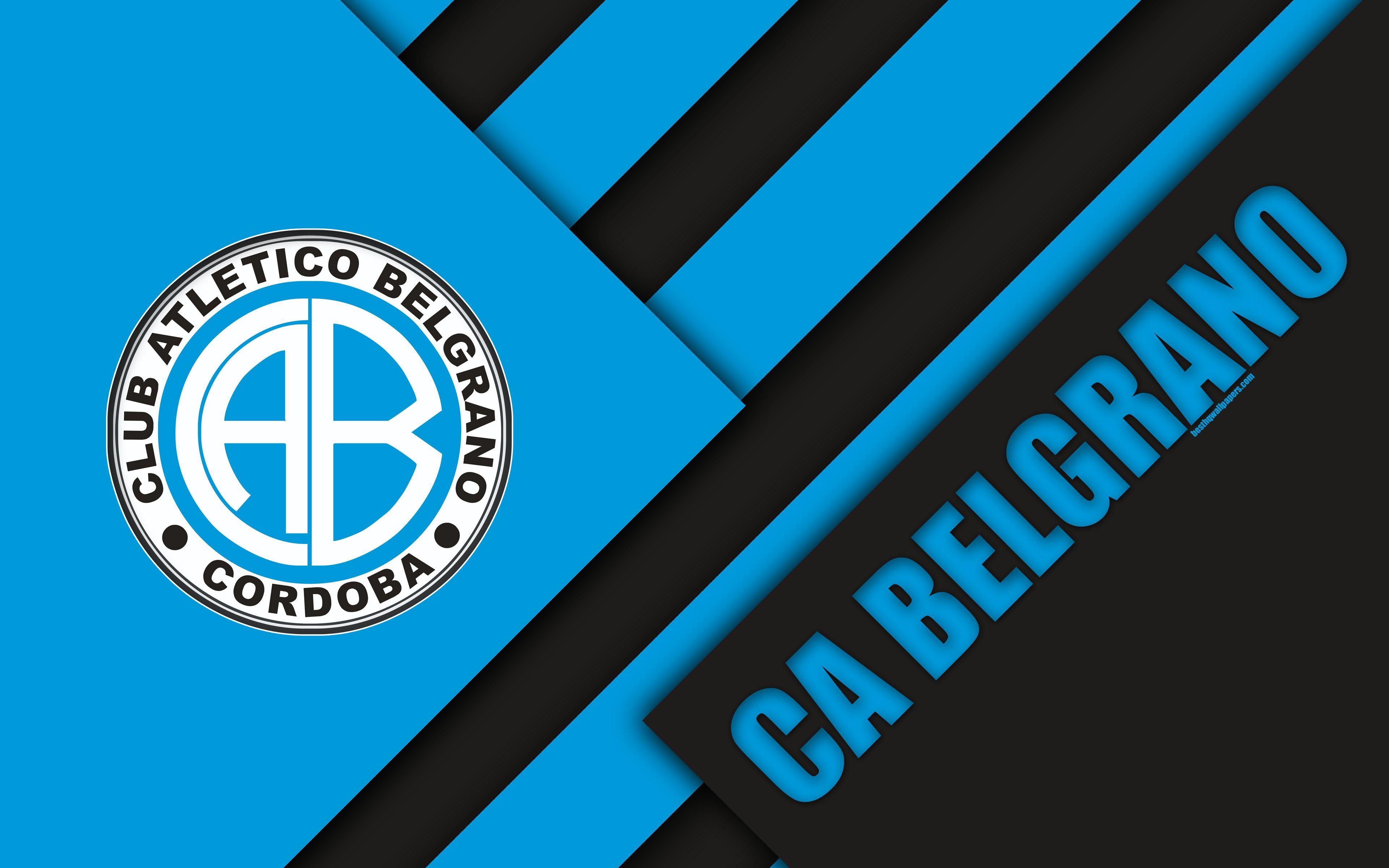 3840x2400 Download wallpaper CA Belgrano, Córdoba, Argentina, Argentine football club, 4k, material design, blue black abstraction, football, Argentine Superleague, First Division for desktop with resolution 3840x2400. High Quality HD picture wallpaper