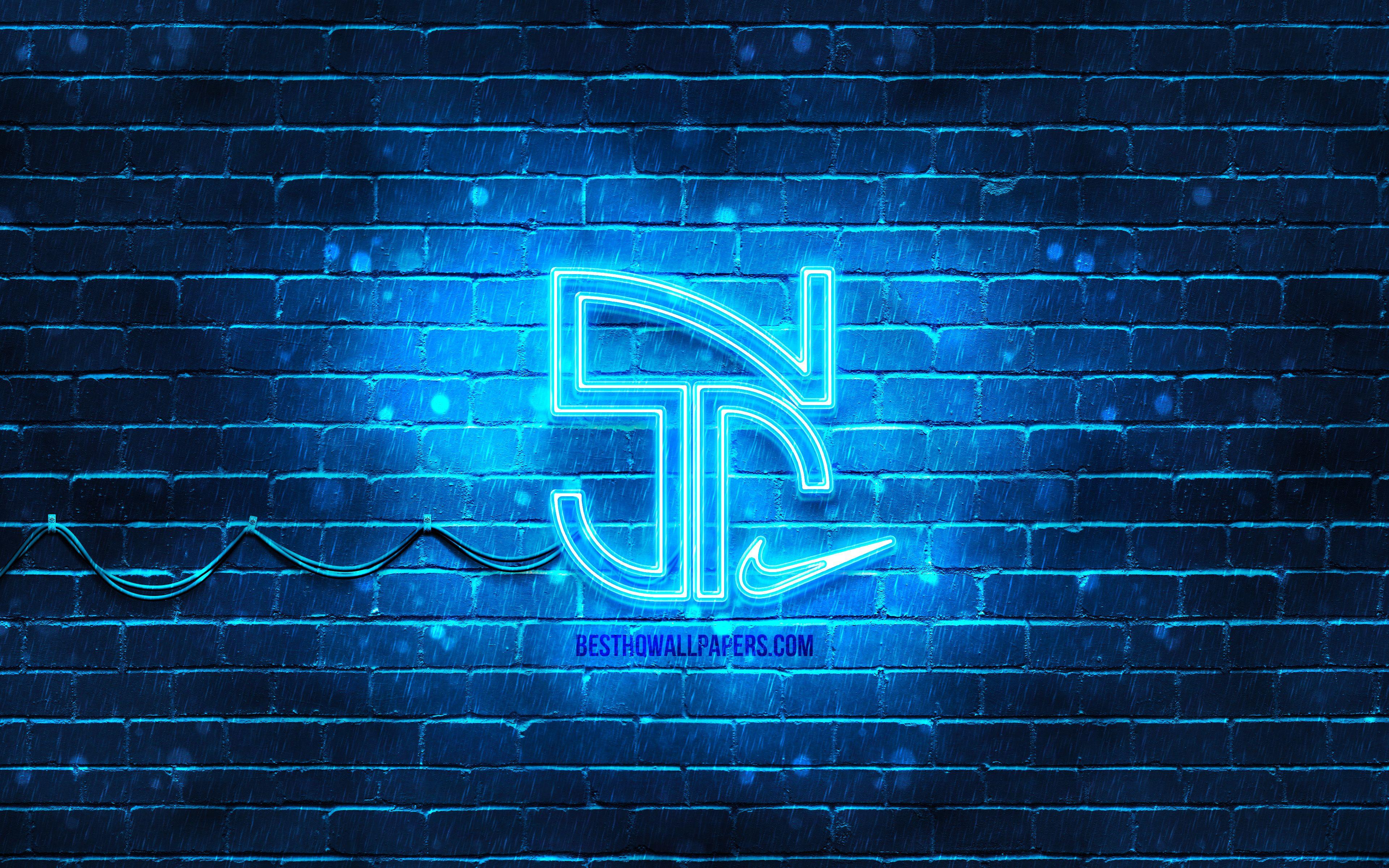 3840x2400 Download wallpaper Neymar Jr blue logo, 4k, Neymar new logo, blue brickwall, Neymar Jr, fan art, Neymar Jr logo, football stars, Neymar Jr neon logo, Neymar da Silva Santos Junior for desktop