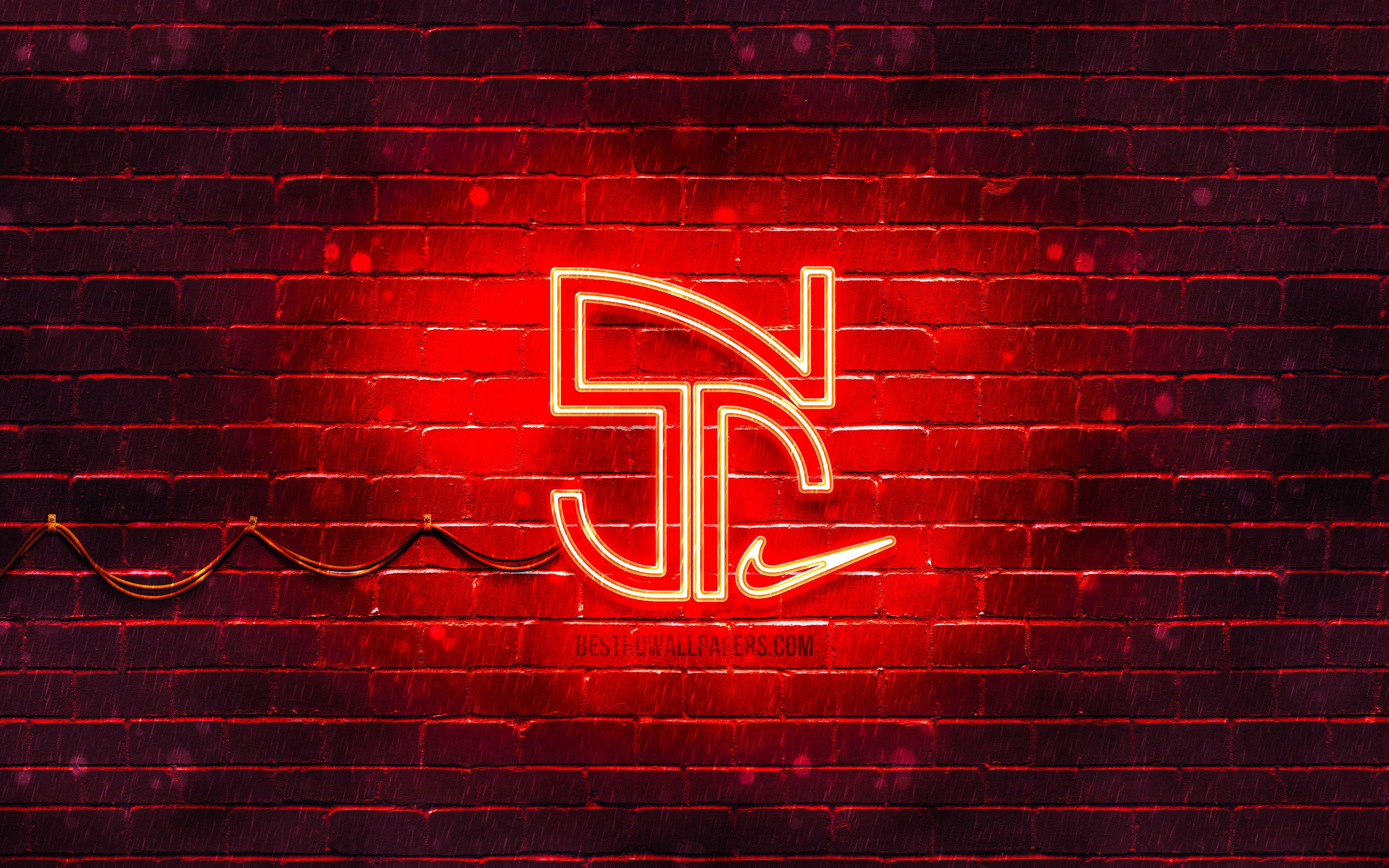 3840x2400 Download wallpaper Neymar Jr red logo, 4k, Neymar new logo, red brickwall, Neymar Jr, fan art, Neymar Jr logo, football stars, Neymar Jr neon logo, Neymar da Silva Santos Junior for desktop