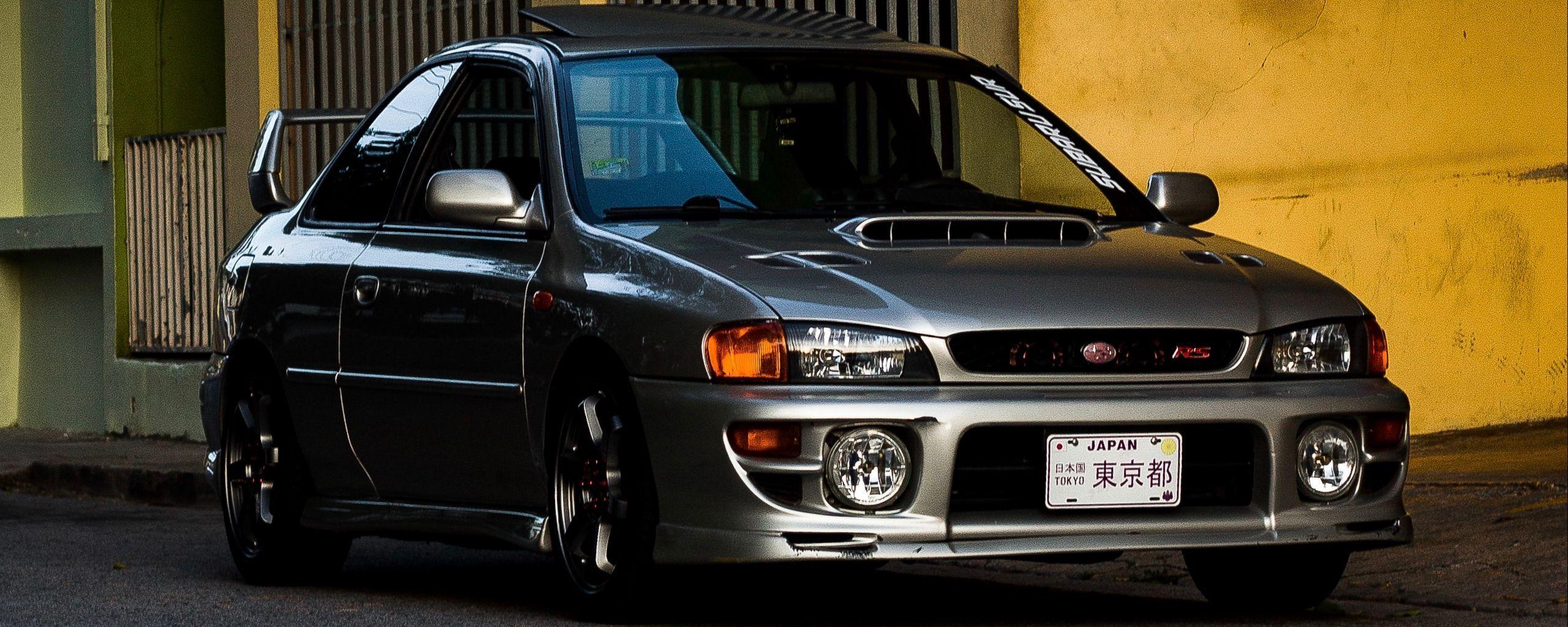 2560x1024 Download wallpaper 2560x1024 subaru impreza rs, subaru, car, gray, side view ultrawide monitor HD background