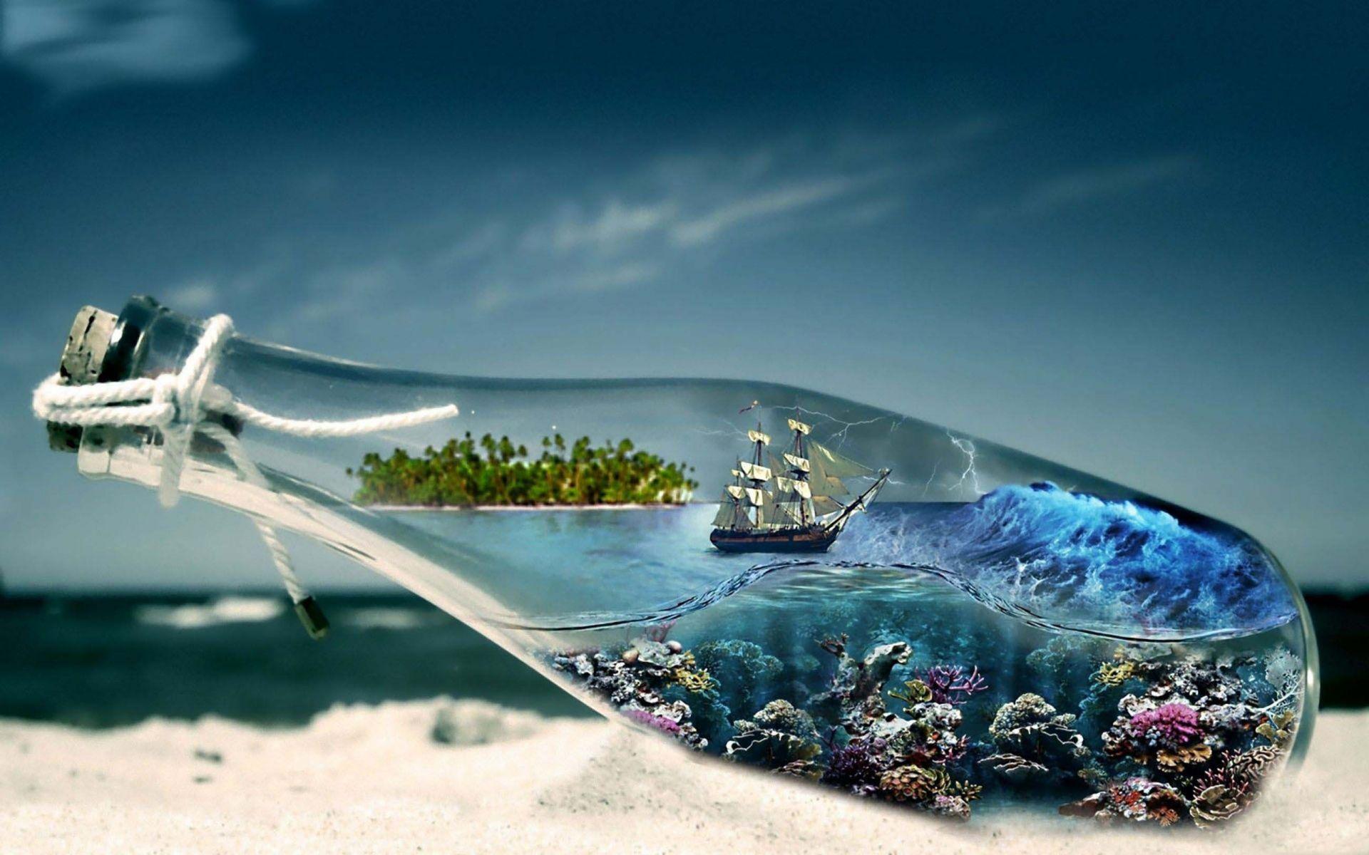 1920x1200 Island In A Bottle. HD 3D and Abstract Wallpaper for Mobile and Desktop. Ship in bottle, Diamond painting, Bottle