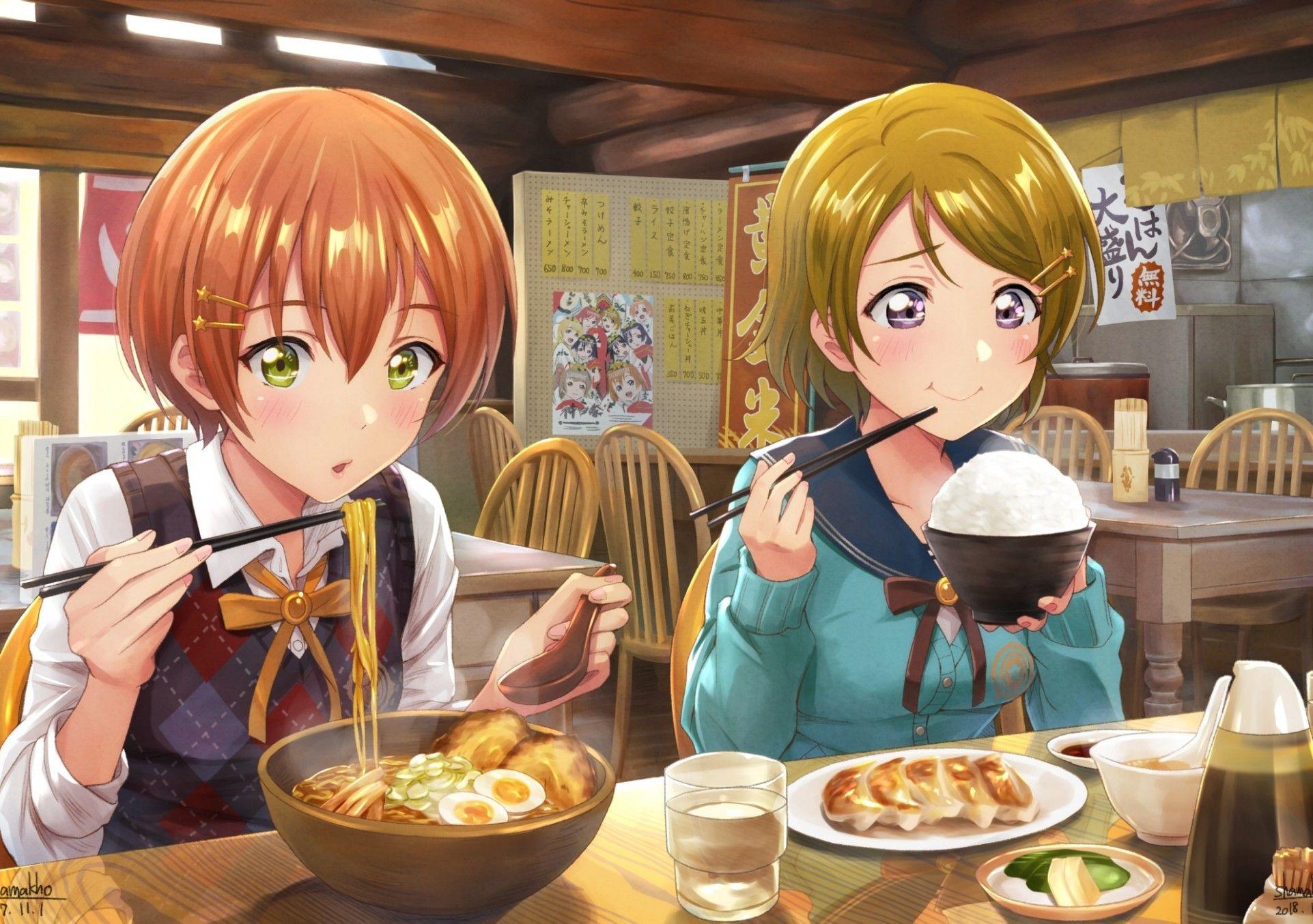 1923x1354 Download 1923x1354 Hoshizora Rin, Love Live, Eating, Food, Ramen, Rice Bowl, Koizumi Hanayo Wallpaper