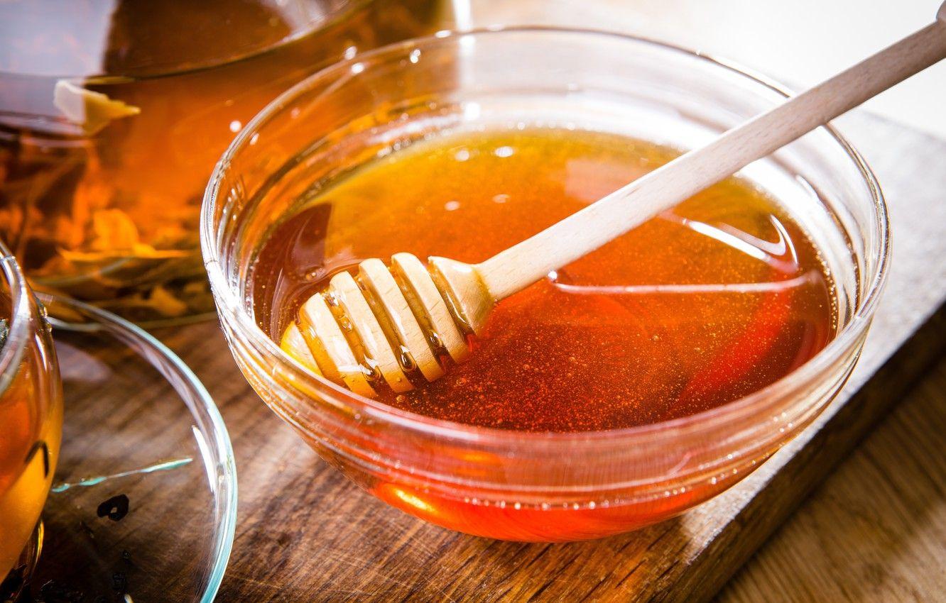 1332x850 Wallpaper tea, honey, spoon, Cup, Board, honey, bowl image for desktop, section еда