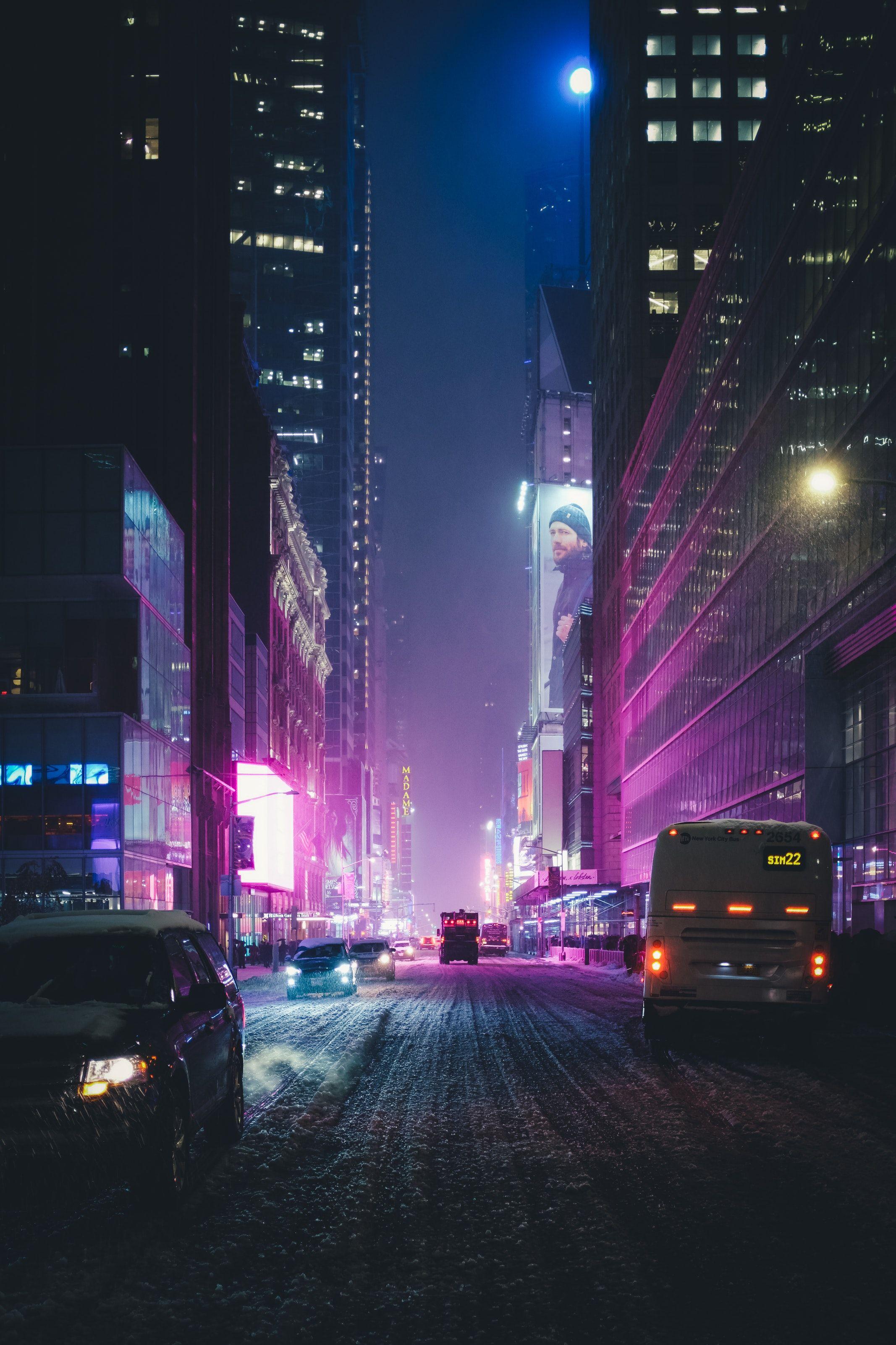 2134x3201 Neon New York under the Snow photo by Stéphan Valentin. Neon photography, City wallpaper, Neon wallpaper