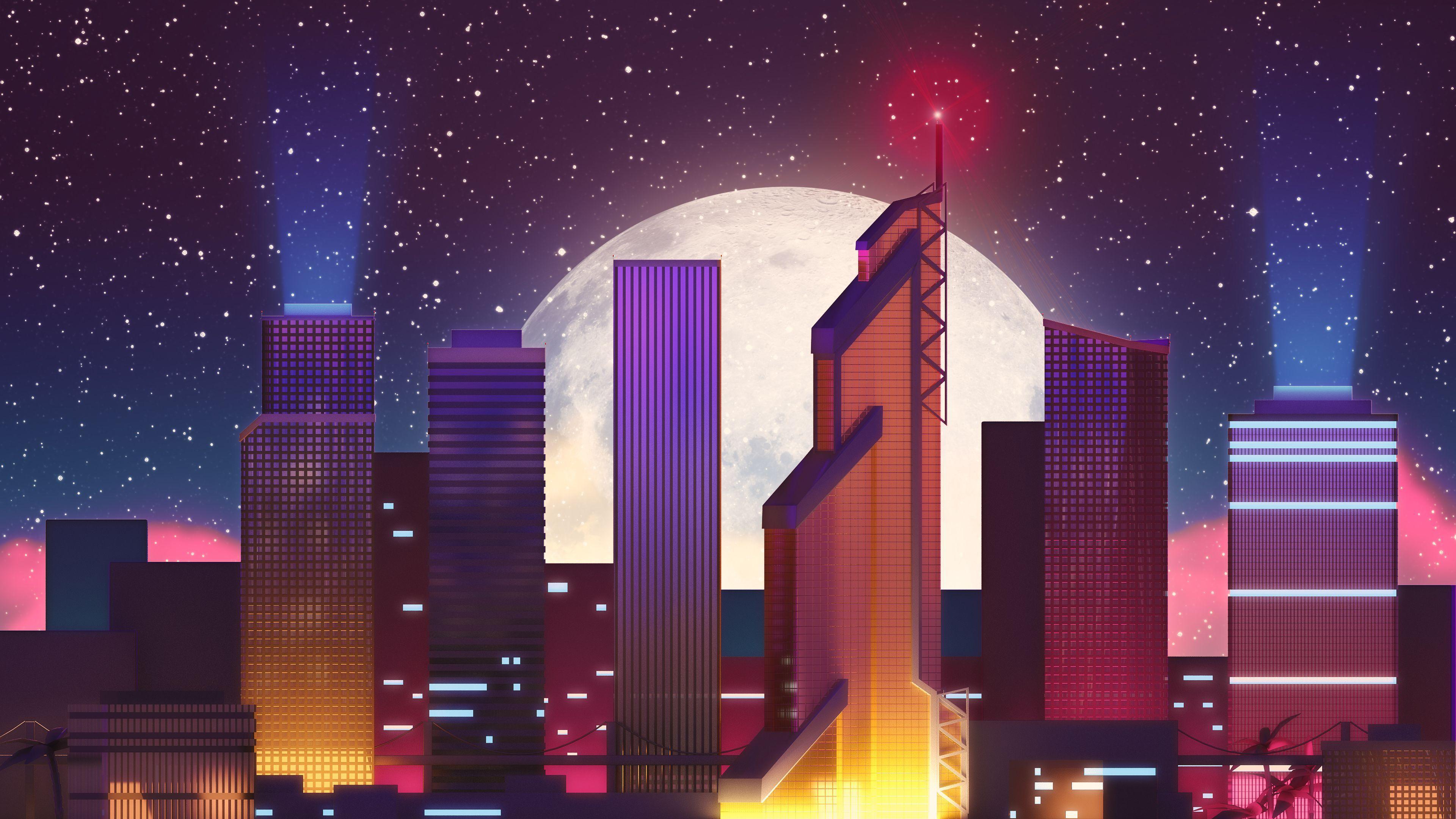 3840x2160 Neon City Wallpaper