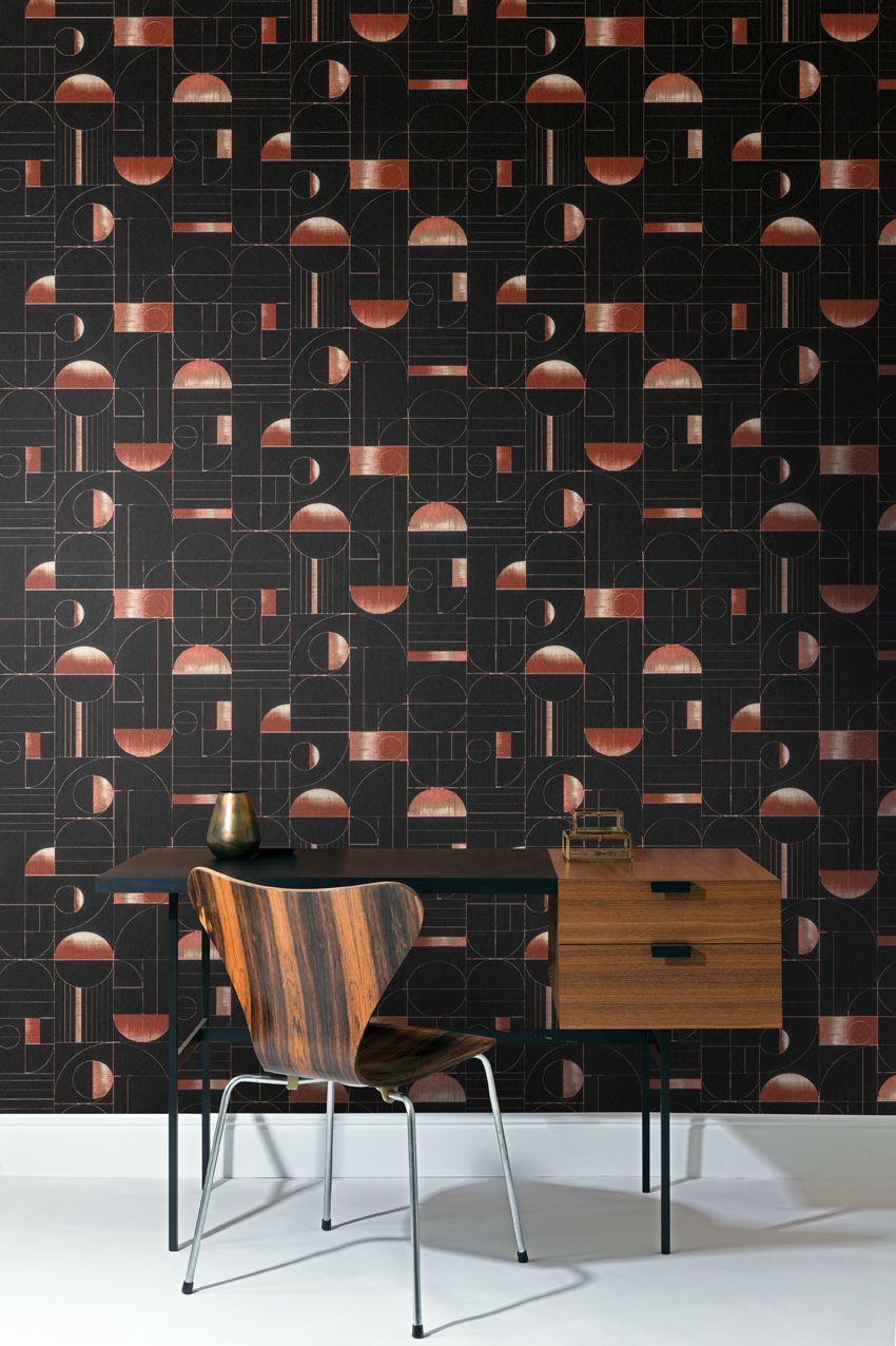 850x1276 Eclipse Wallpaper colour Rust from the Prisma Collection by Khroma Wallcoverings. Contemporary wallpaper, Geometric wallpaper, Retro wallpaper