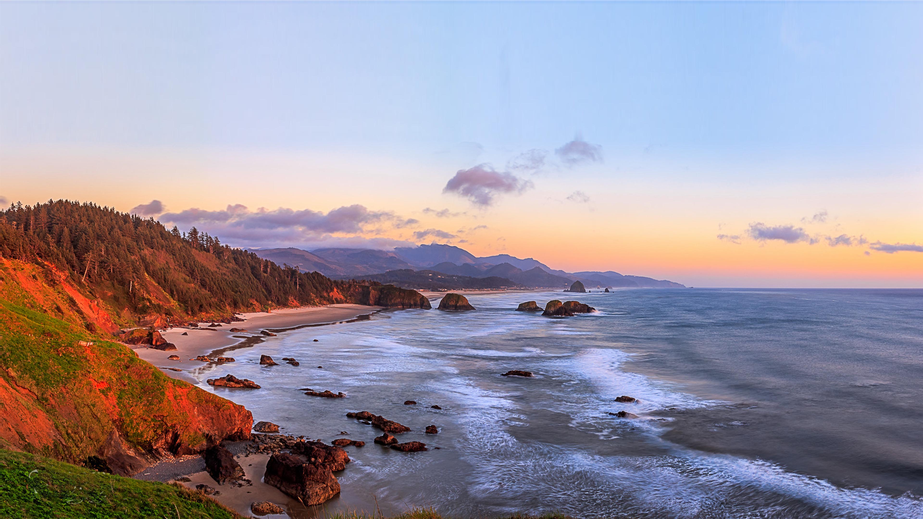 3840x2160 Oregon Coast Ecola State Park Panorama Landscape Desktop Wallpaper HD For Your Computer :