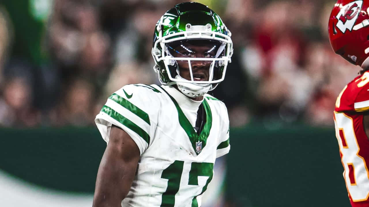 1280x720 Download Garrett Wilson New York Jets Game Focus Wallpaper