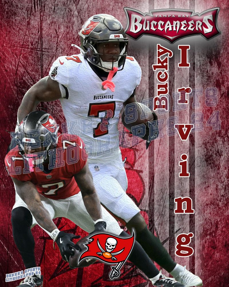 800x1000 Tampa Bay Buccaneers Lithograph print of Bucky Irving 2024