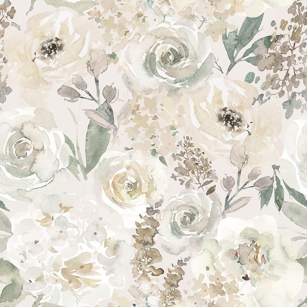 1000x1000 Bouquet De Fleurs Wallpaper in Watercolour Soft Neutrals