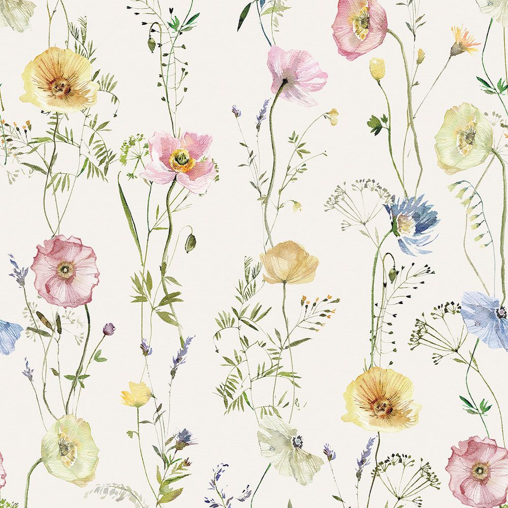 1000x1000 Delicate Stems Wallpaper in Soft Pastels on Linen