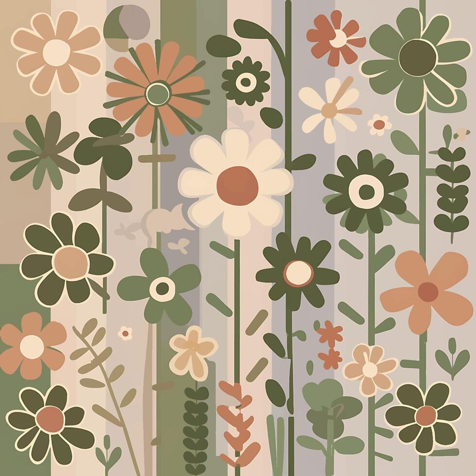 980x980 floral background wallpaper Retro boho design with soft earthy tones and delicate flower motifs
