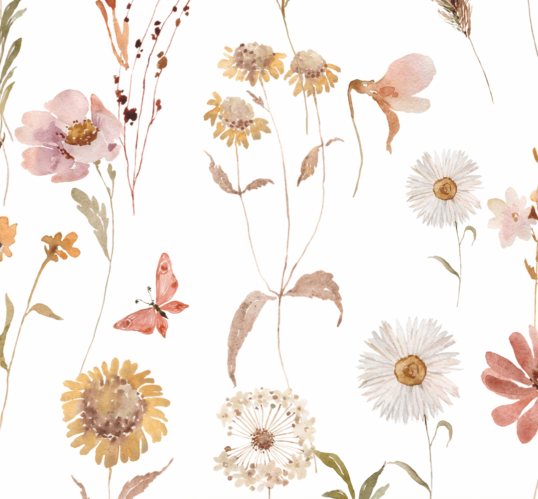 1080x1002 Watercolor Soft Wild Flowers Wallpaper Mural