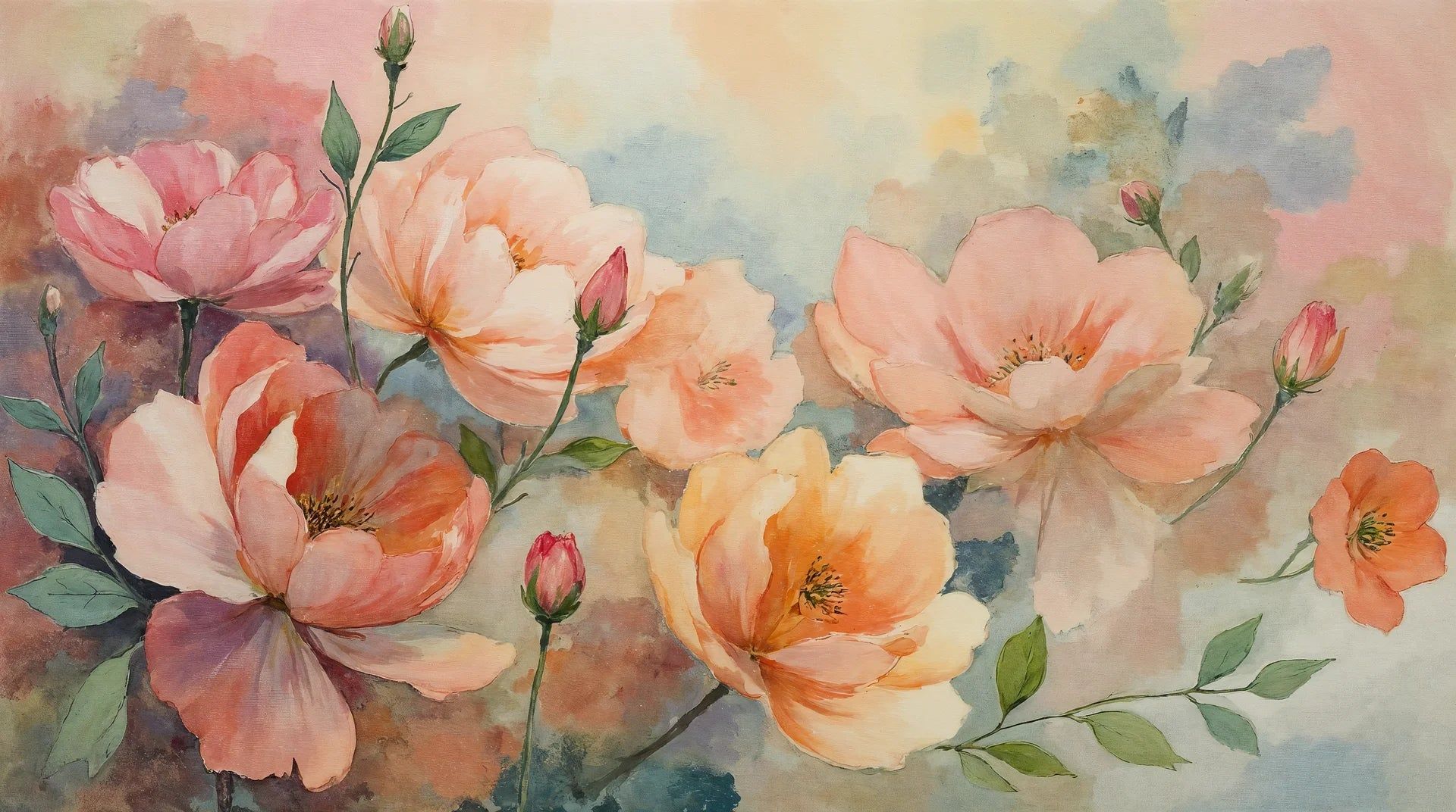 1920x1072 Watercolor Hours Floral Wallpaper