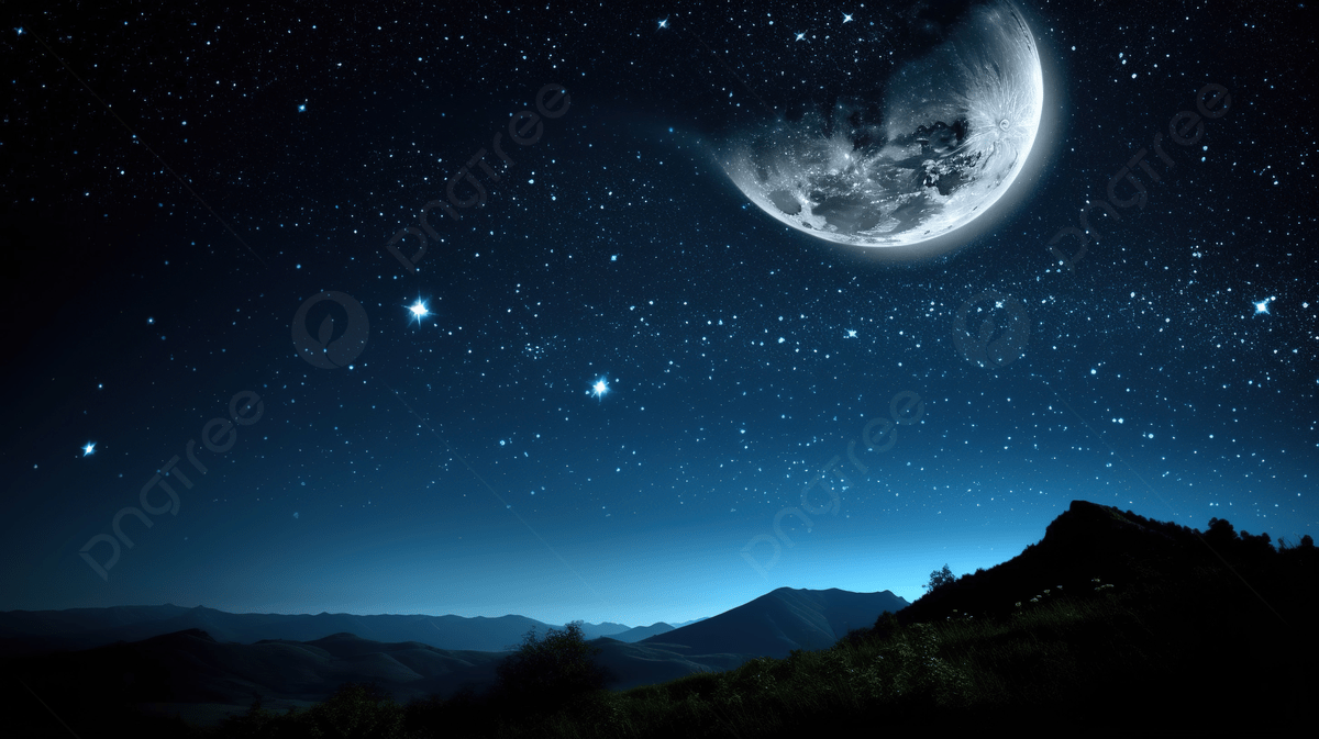 1200x673 Moon In The Hills Near The Stars In The Backdrop, Stars And Moon Picture, Moon, Star Background Image And Wallpaper for Free Download
