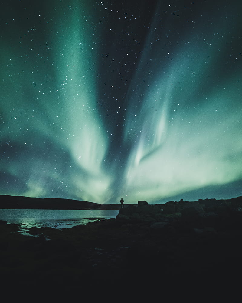 800x1000 Person standing near body of water during aurora northern sky, HD phone wallpaper