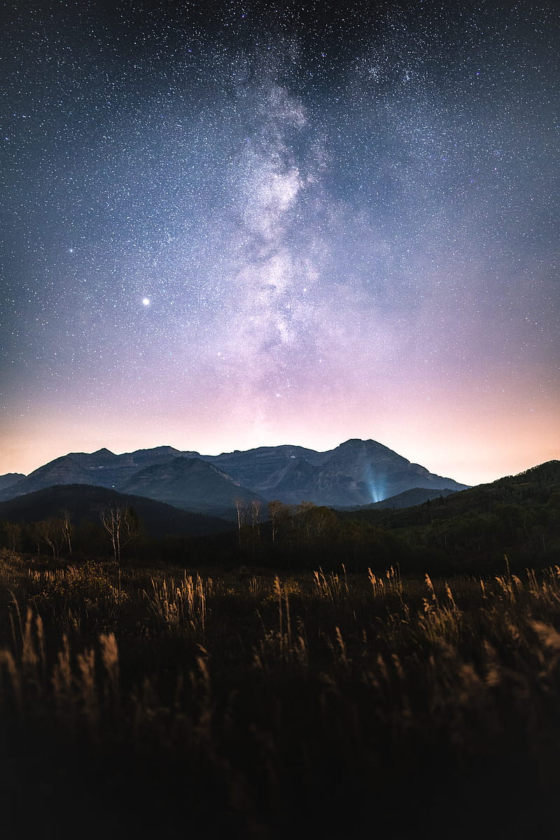 800x1200 Green grass field near mountain under starry night, HD phone wallpaper