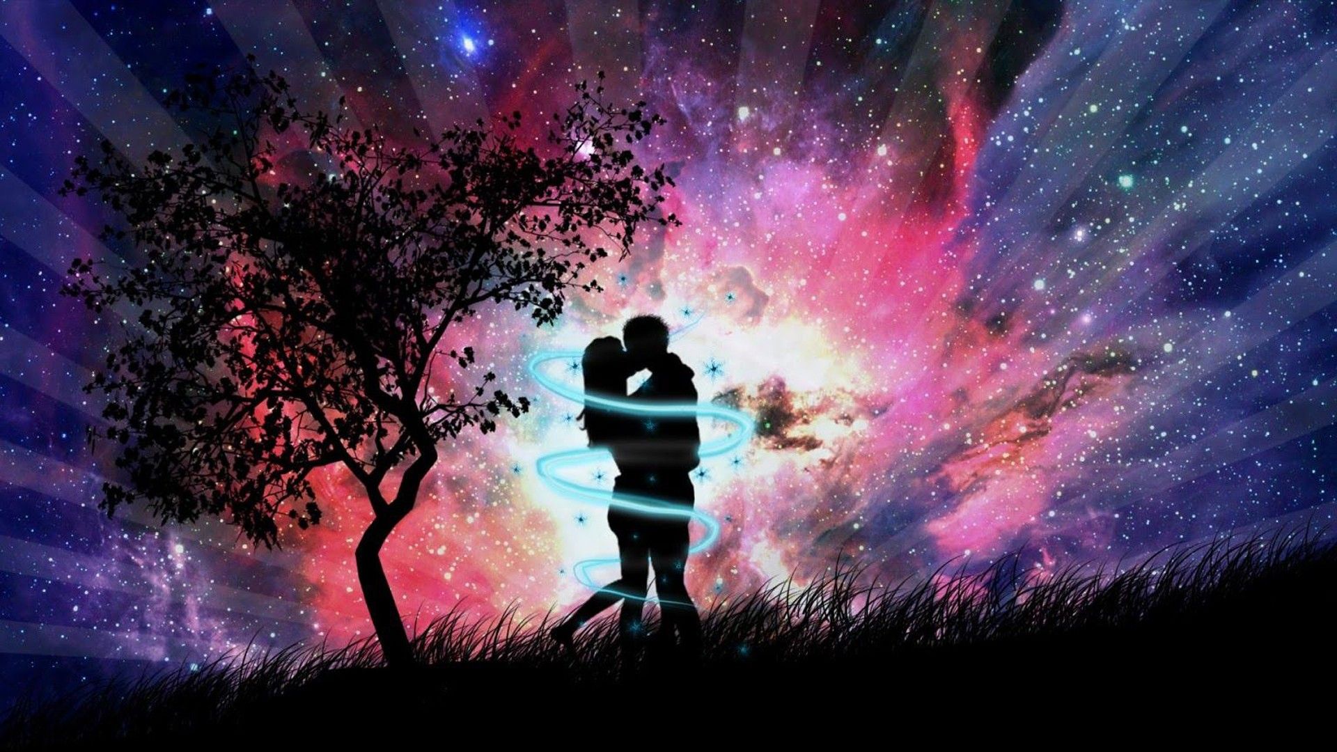 1920x1080 Image Of Couple Near Tree With Background Of Glittering Stars HD I Love Wallpaper